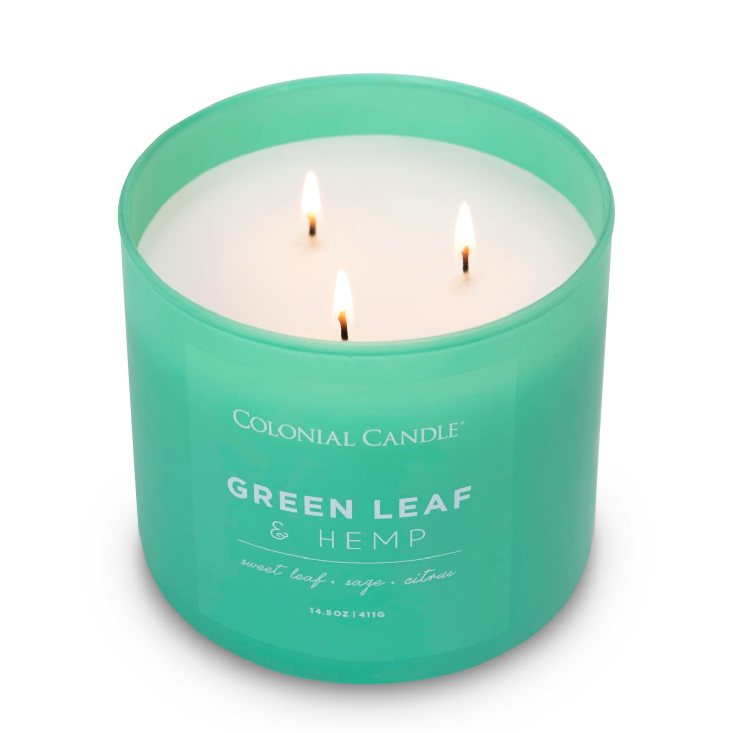 Colonial Candle Green Leaf & Hemp Scented Jar Candle, Pop of Color Collection, 3 Wick, Green, 14.5 oz - Up to 60 Hours Burn