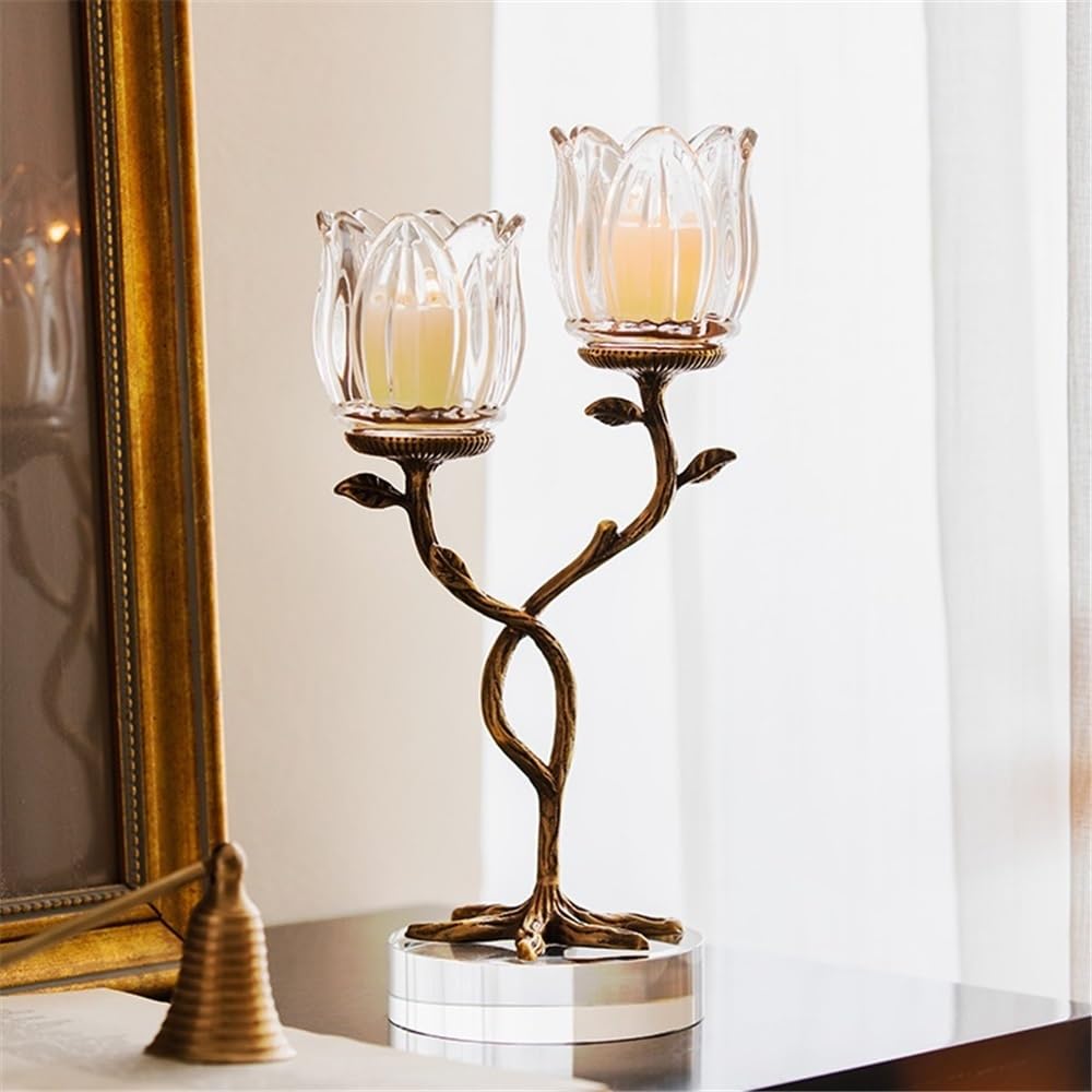 Candlesticks Light luxury creative home brass crystal glass candle holder entrance table advanced ornaments aromatherapy candle holder Decorative candle holder