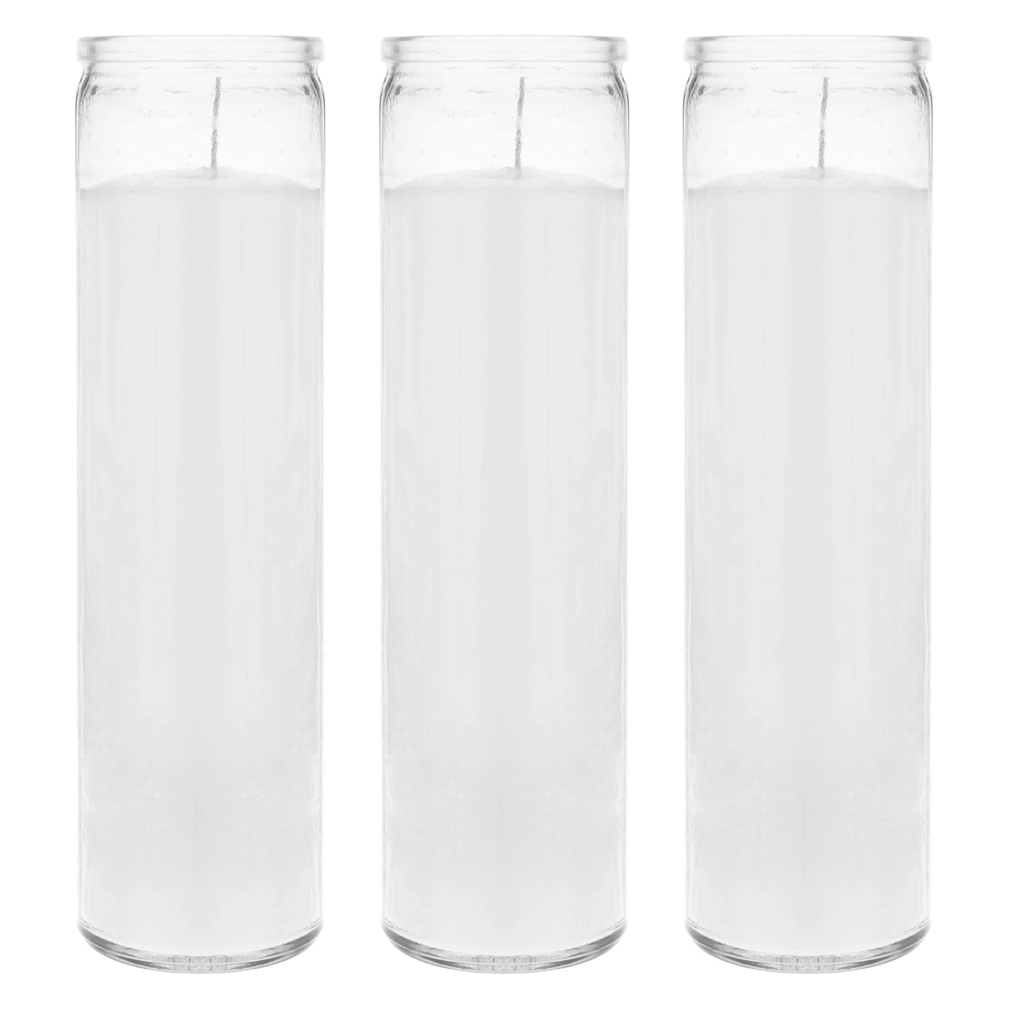 Mega Candles 3 pcs Unscented White 7 Day Glass Container Devotional Prayer Candles, Premium Wax Candle 2 Inch x 8 Inch, Sanctuary, Vigils, Prayers, Blessings, Religious, Memorials, Remembrance