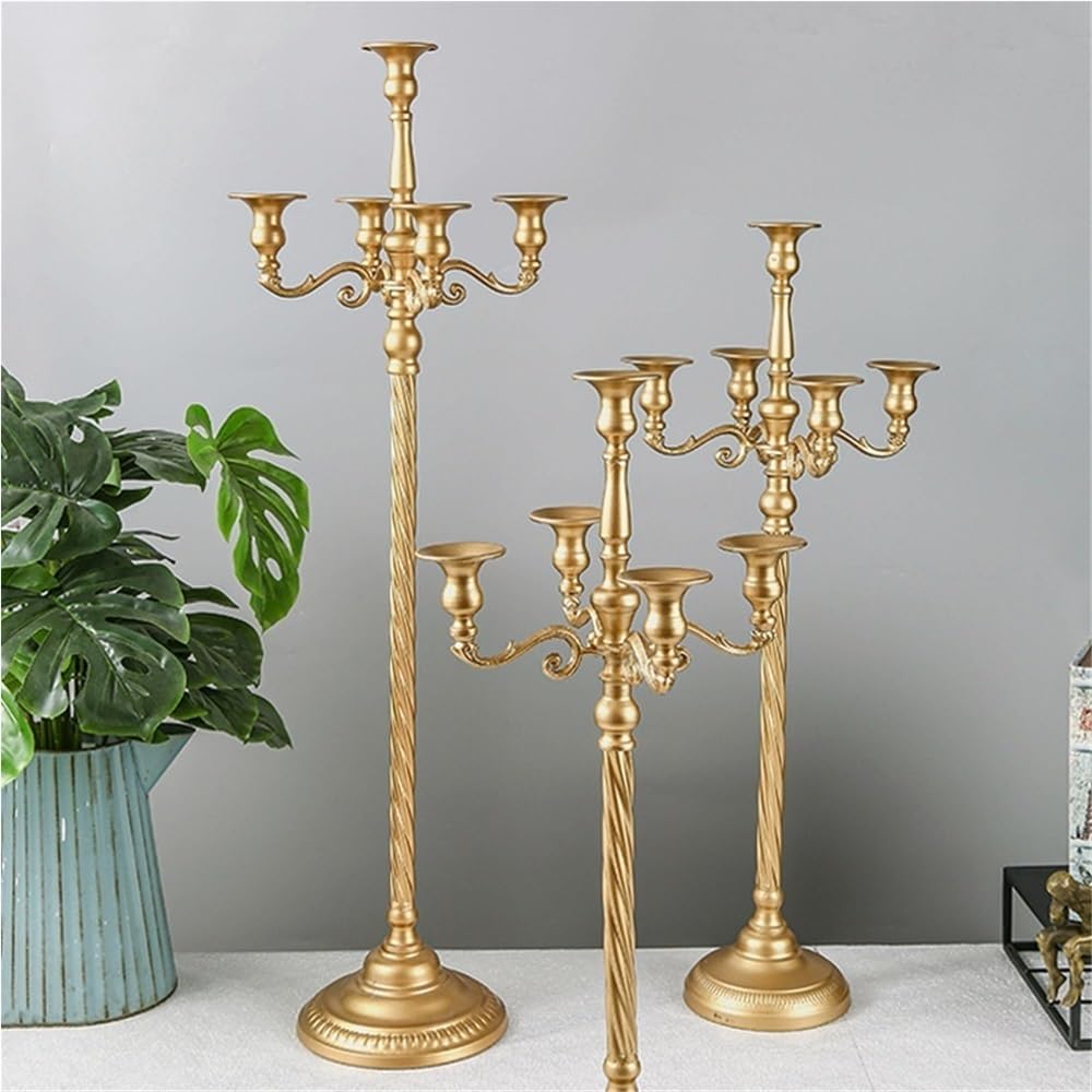 Metal Candelabra for Home Decor, 5-Candle Candle Holders, Gold Candlestick Holders, Tall Candelabras Use in Restaurant, Party and Wedding(Silver,Medium)