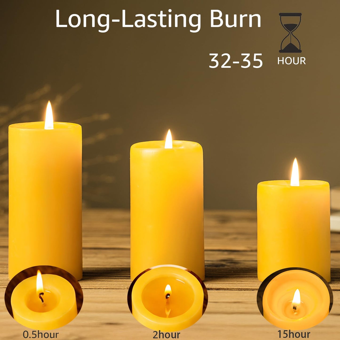 Natural Organic Beeswax Pillar Candles 2x4 Inch Bulk, 100% Pure Bees Wax Candles for Home, 210 Hour Long Burning, Dripless Smokeless Non Toxic Candle for Emergency Parties Meditation Prayer(6 Pack)