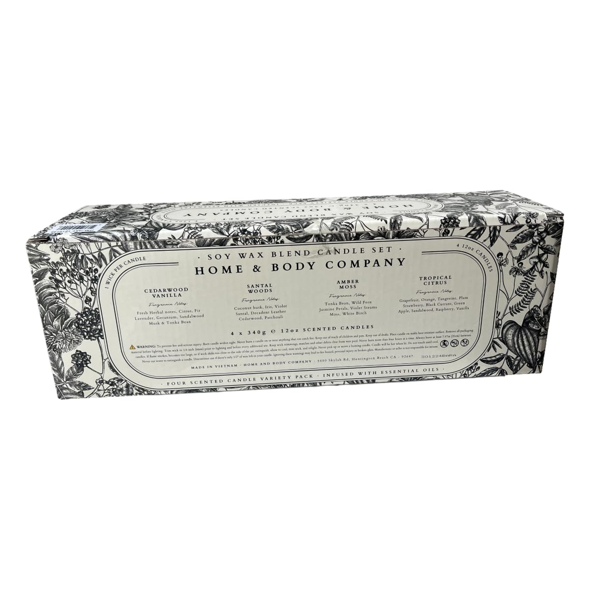 Home&Body Company Scented Candles Four 12 OZ Fragranced Candle, Soy Blend Wax, Infused with Essential Oils, Home Fragrances, Aromatherapy Home Scented Candles Variety Pack Gift Set