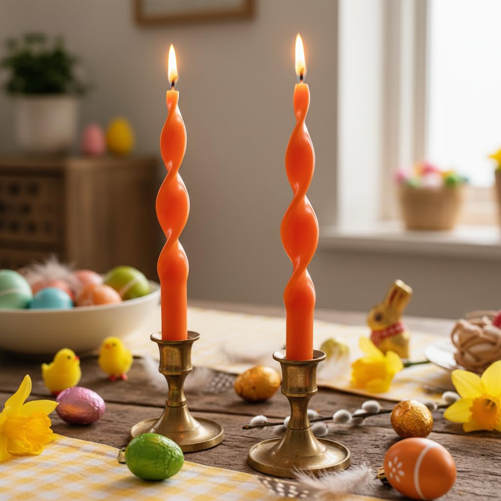 10 Inch Spiral Candles Set of 2 – Unscented Candle Stick, Orange Handmade Taper Candle Twisted Candles for Wedding Dinner Table Home Decor