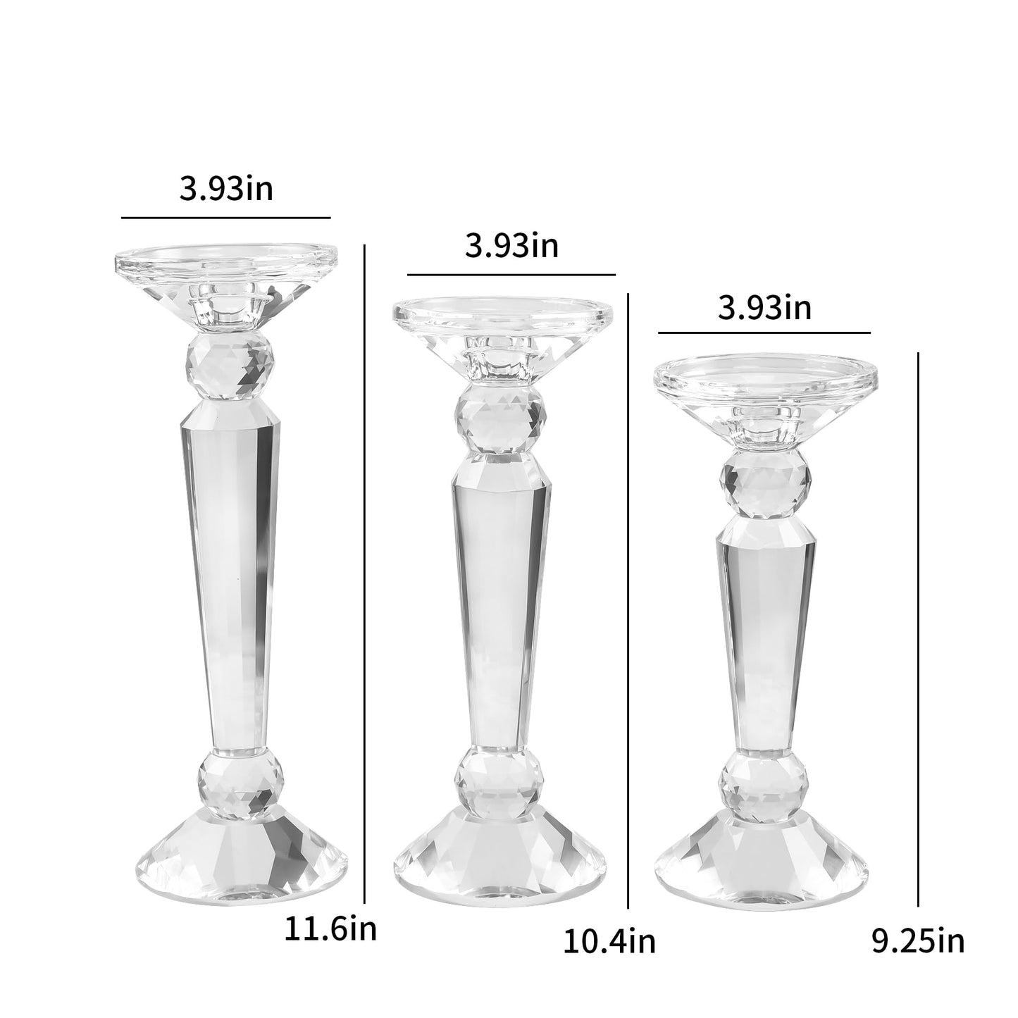 DONOUCLS Crystal Candle Stick Holders Set of 3, Clear Crystal Taper/Pillar Candles Holder Table Centerpieces for Party and Wedding Decoration, Comes with Gift Box