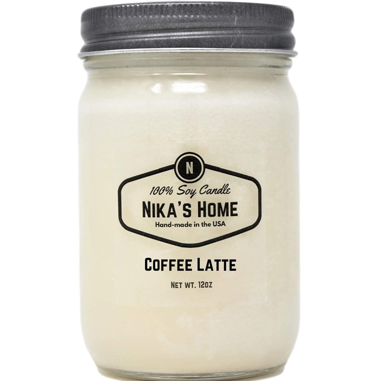 Nika's Home Coffee Latte Soy Candle - 12oz Mason Jar - Non-Toxic - Hand Poured in The USA, Long Burning 50-60 Hours Highly Scented All Natural, Clean Burning