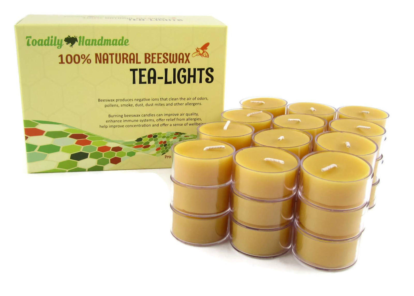 36 Hand Poured Beeswax Tea-Light Candles in Natural - Plastic Cups & Cotton Wicks - 100% Beeswax Candles by Toadily Handmade Beeswax Candles - Made in The USA