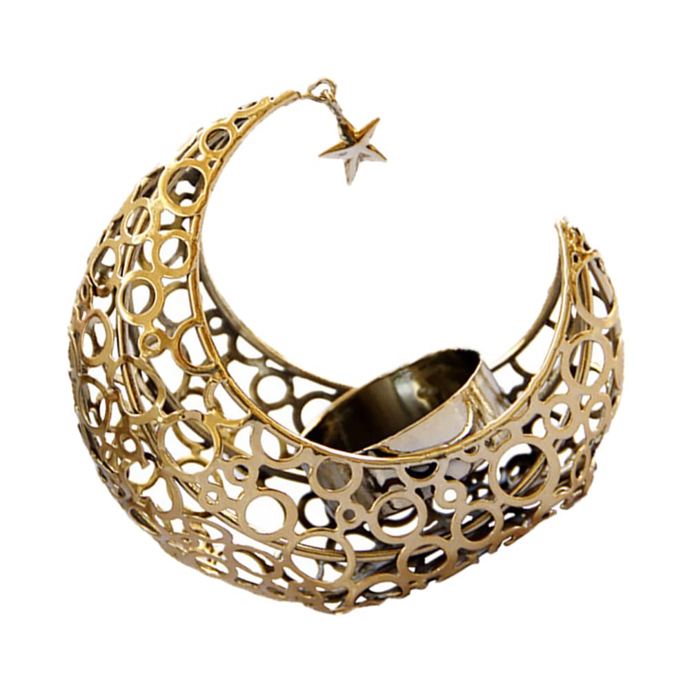 Uonlytech Moon Candle Holder Metal Hollow Crescent Tea Light Stand 4.13In Desktop Decor for Home Bar Restaurant Creating Warm Romantic Atmosphere