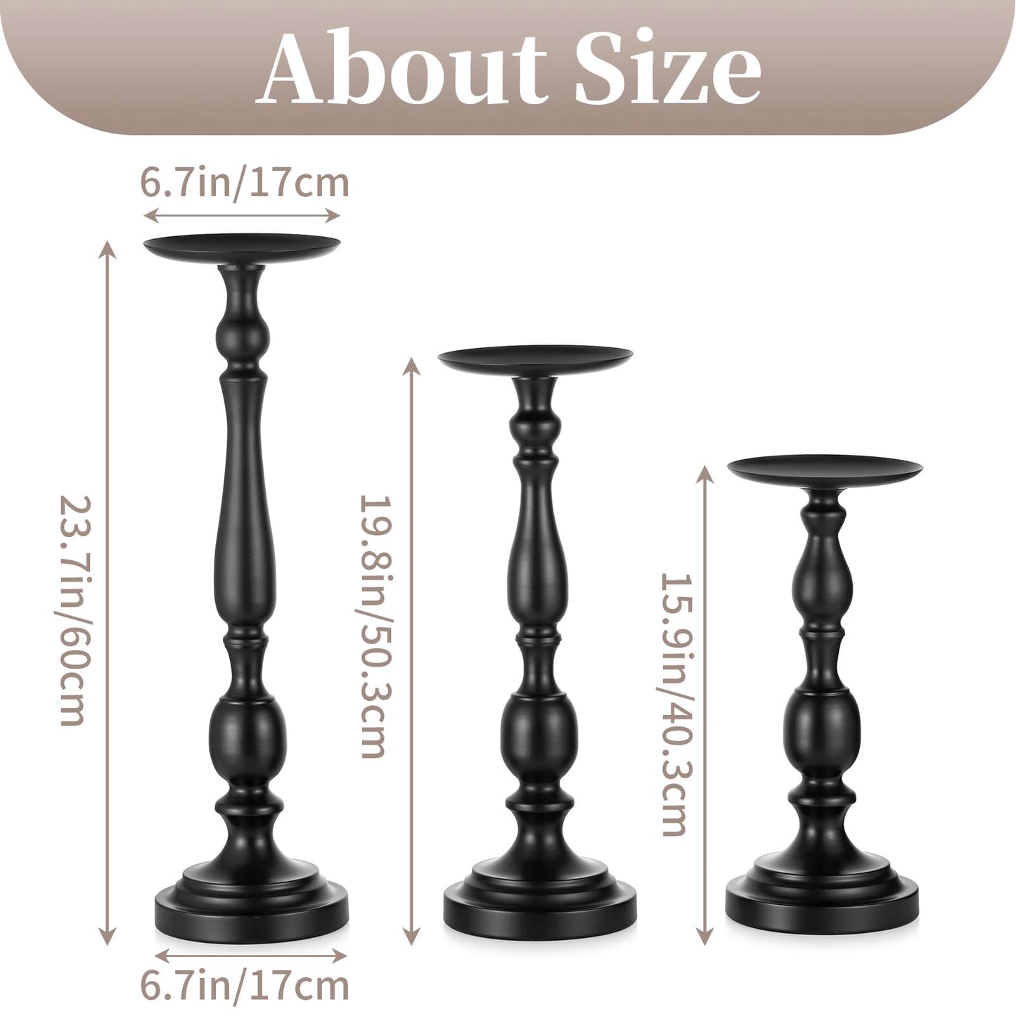 Sziqiqi Pillar Candle Holders Tall - Set of 3 Black Candle Stand for Pillars Large Metal Candleholder Sets Decorative for Christmas Halloween Living Room Easter Entryway