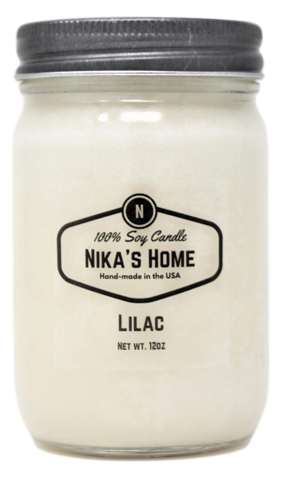 Nika's Home Lilac Soy Candle - 12oz Mason Jar - Non-Toxic - Hand Poured in The USA, Long Burning 50-60 Hours Highly Scented All Natural, Clean Burning