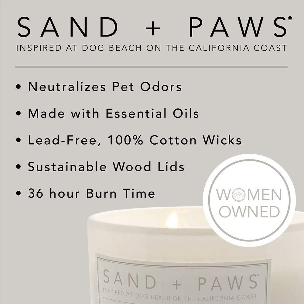 Sand + Paws Scented Candle - Tahitian Vanilla –Luxurious Air Freshening Jar Candles Neutralize pet Odors and Enhance Home décor – 100% Cotton Lead-Free Wicks - 12 oz