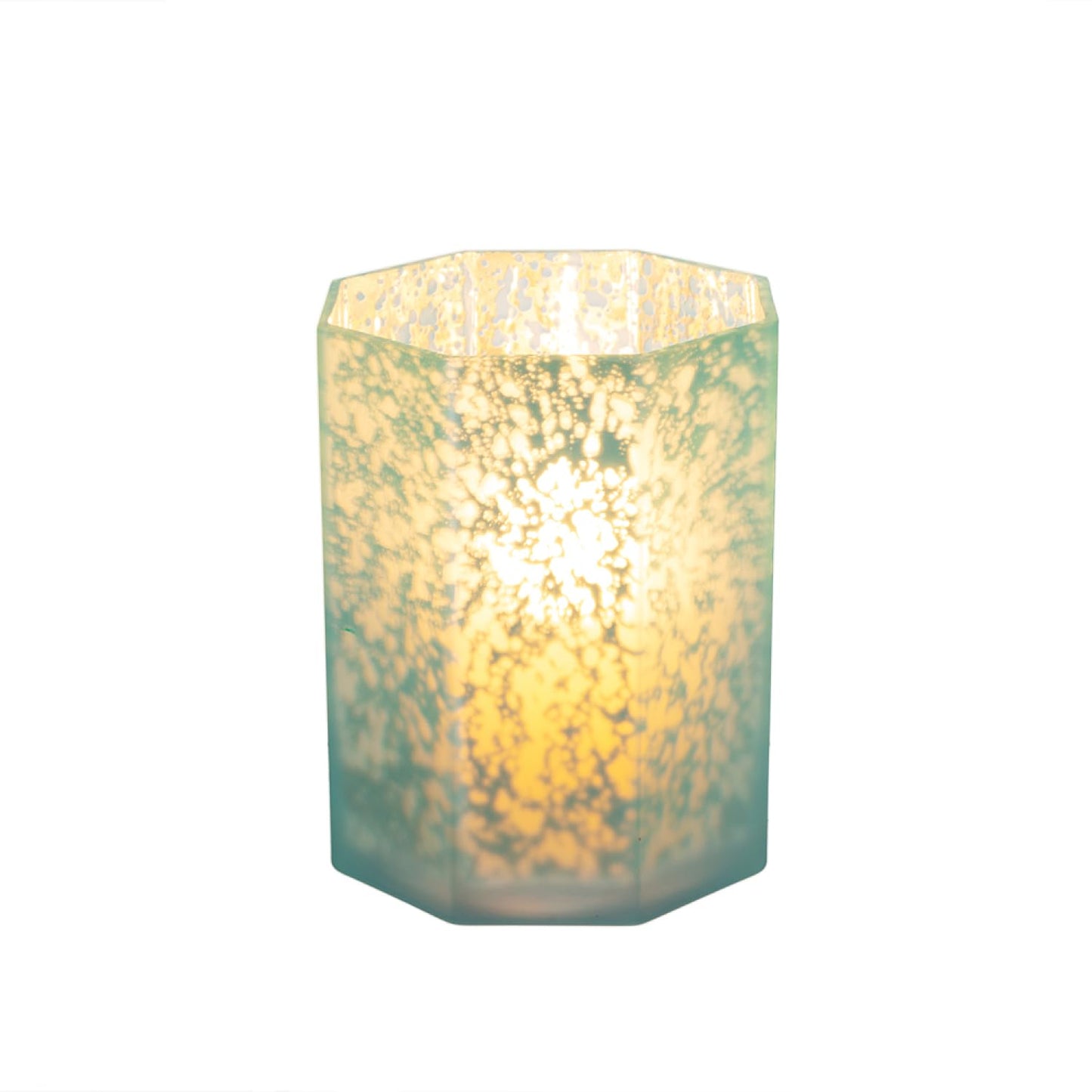 Aqua Blue Frosted Mercury Glass Octagonal Candle Holder, 4 Pack
