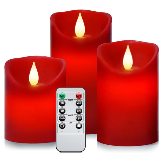 Tappovaly Flameless LED Battery Operated Candles,3Pack Flickering Realistic Pillar Electric Powered Real Wax Candle with Remote Control and Cycle Timer for Halloween,Wedding,Fall,Home Decoration(Red)