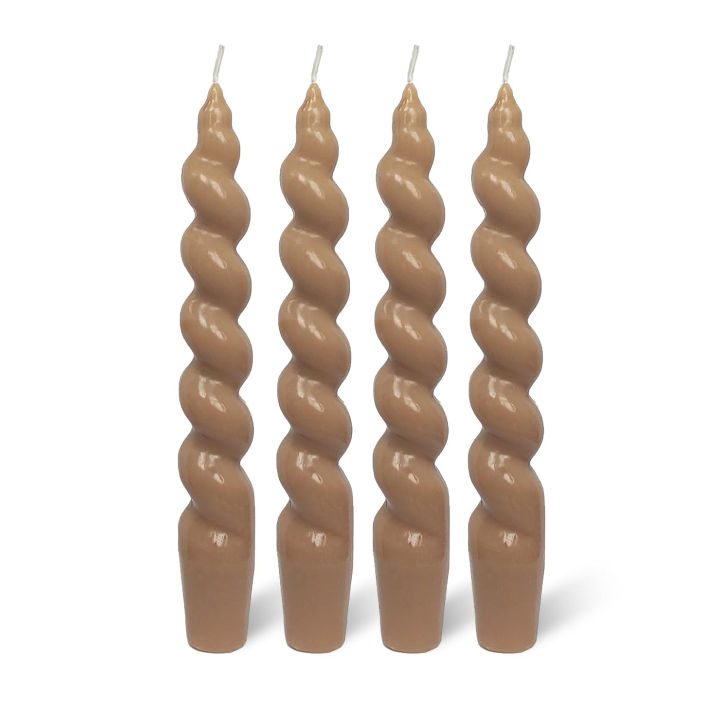 4 Pack 7.5 Inch Brown Spiral Twisted Taper Candles,Unscented Dripless Candlesticks Handmade Smokeless Candle Sticks for Candlelight Dinner Valentine's Day Wedding Home Decor