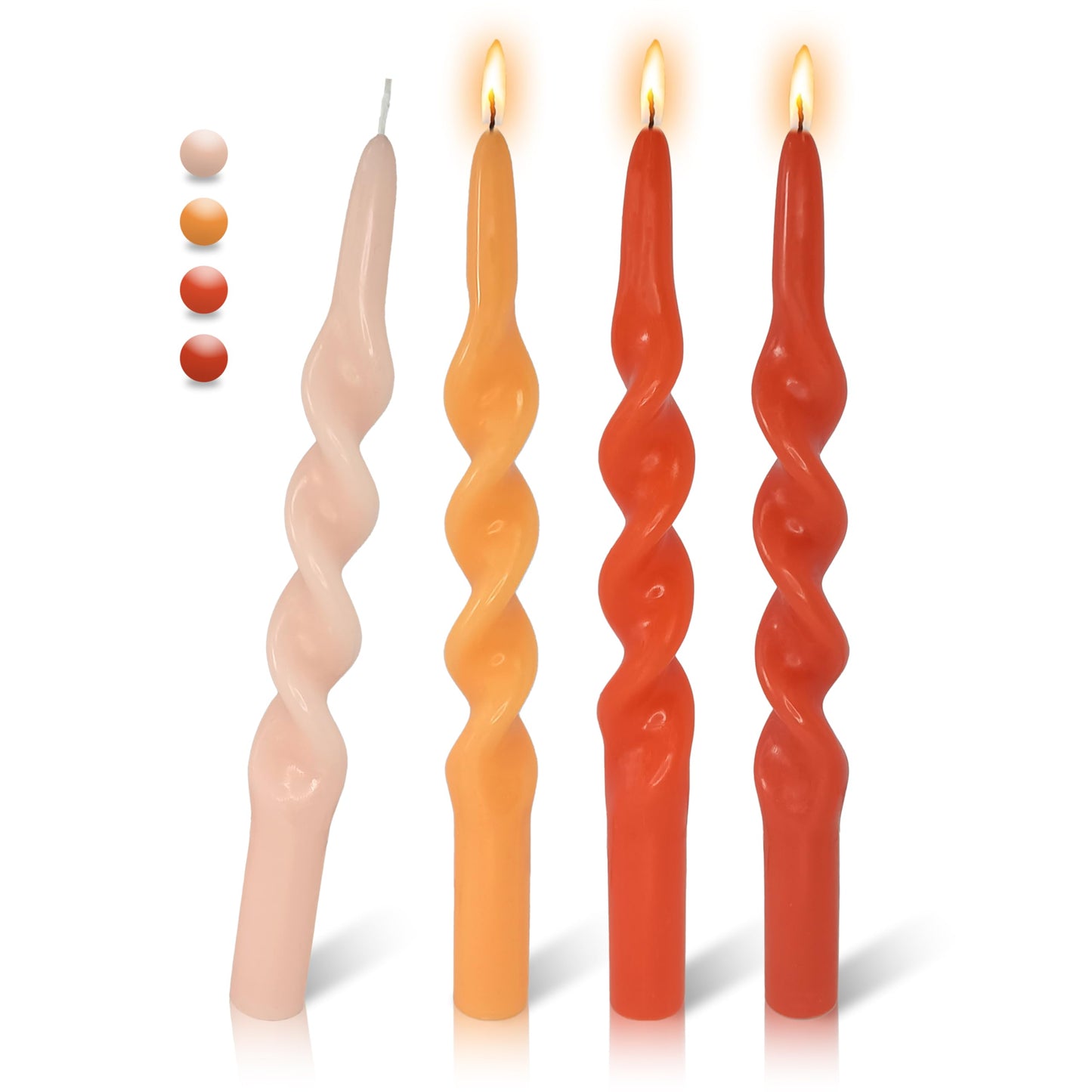 FLAMMUL Twisted Taper Candles 10 Inch Smokeless Long Stick Candles Gradient Orange Unscented Twisted Candlesticks for Home Decor Wedding Holiday 4 PCS