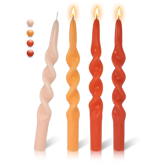 FLAMMUL Twisted Taper Candles 10 Inch Smokeless Long Stick Candles Gradient Orange Unscented Twisted Candlesticks for Home Decor Wedding Holiday 4 PCS