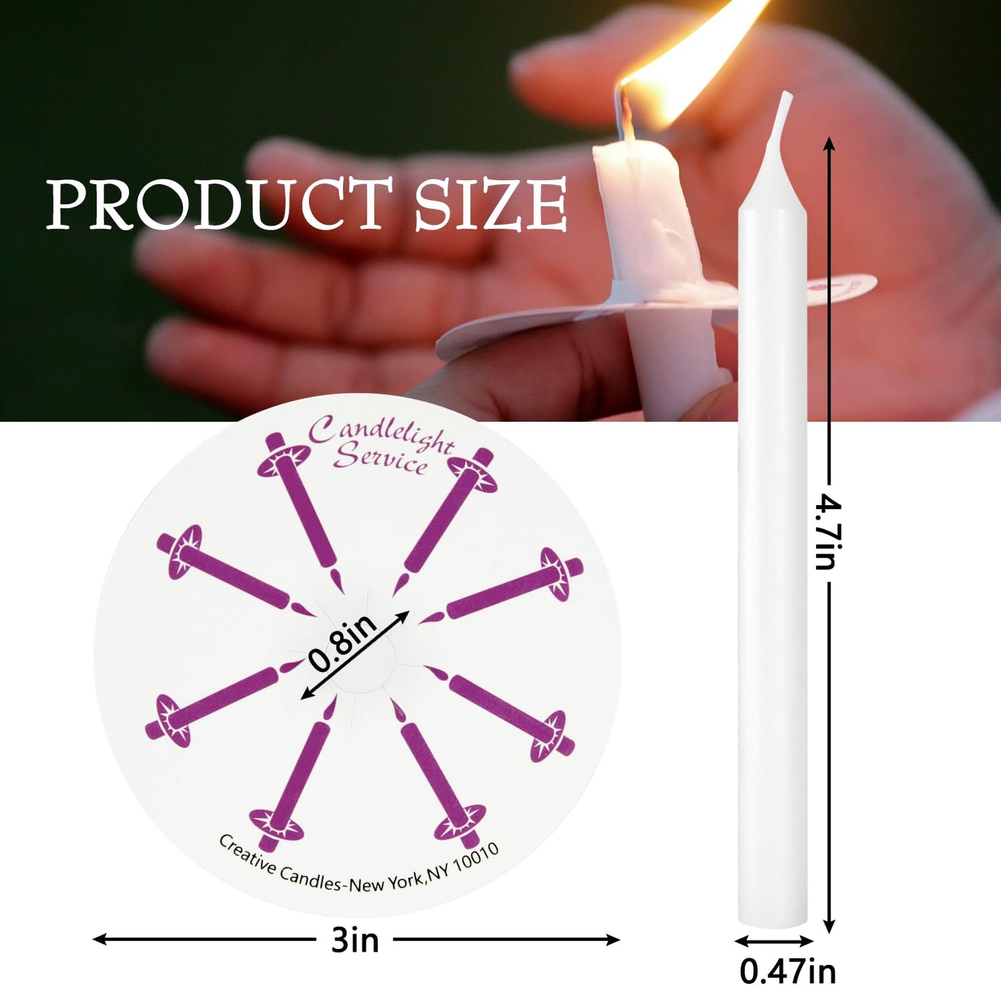 Wfmolcand 200 White Taper Candles with Drip Protectors Smokeless and Unscented 4.7'' H X 0.47'' D- Handheld Drip Guard,Church for Prayers, Vigil,Memorial Services, Religion,Shabbat, Prayer Candles