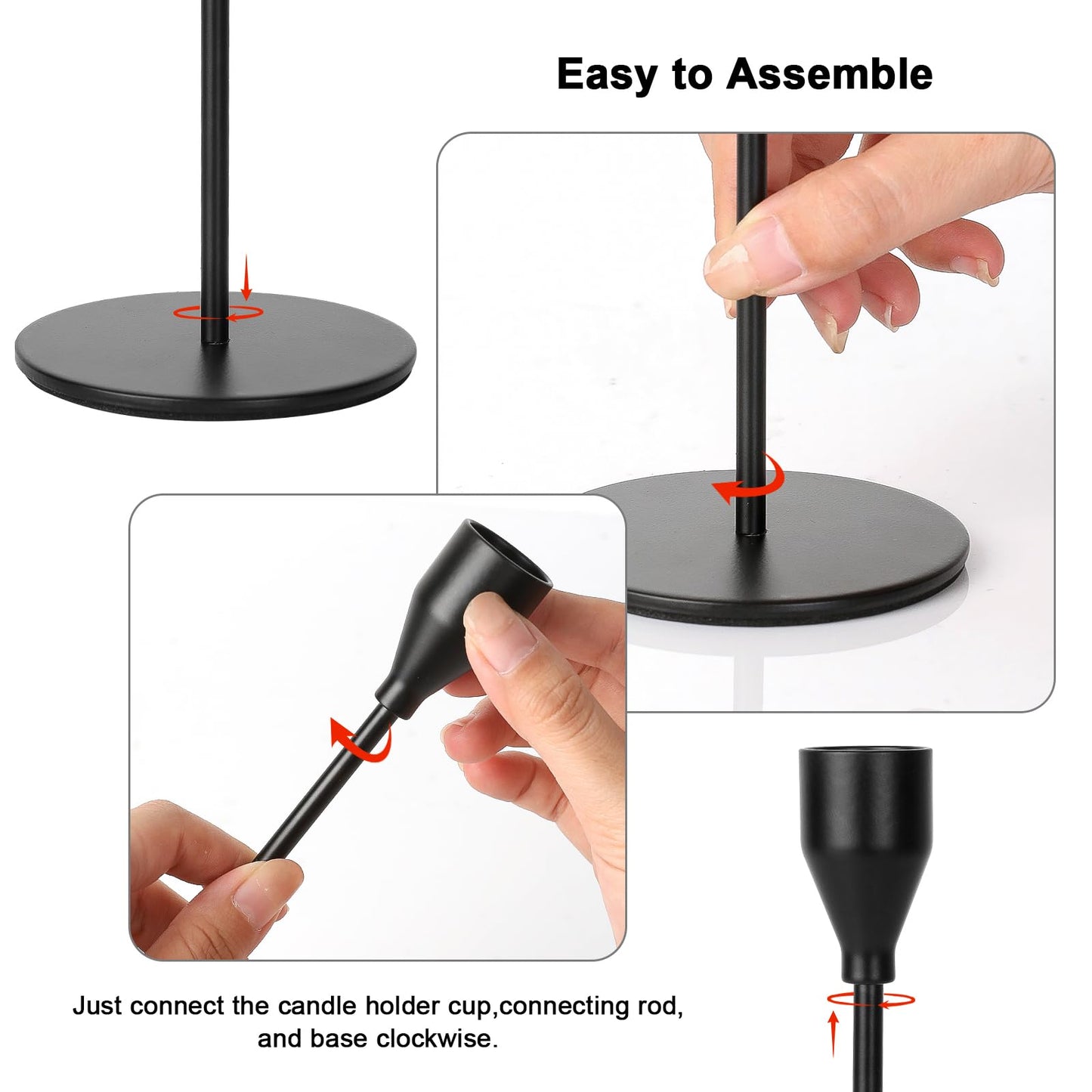 SUJUN Matte Black Candle Holders Set of 3 for Taper Candles, Decorative Candlestick Holder for Wedding, Dinning, Party, Fits 3/4 inch Thick Candle&Led Candles (Metal Candle Stand)