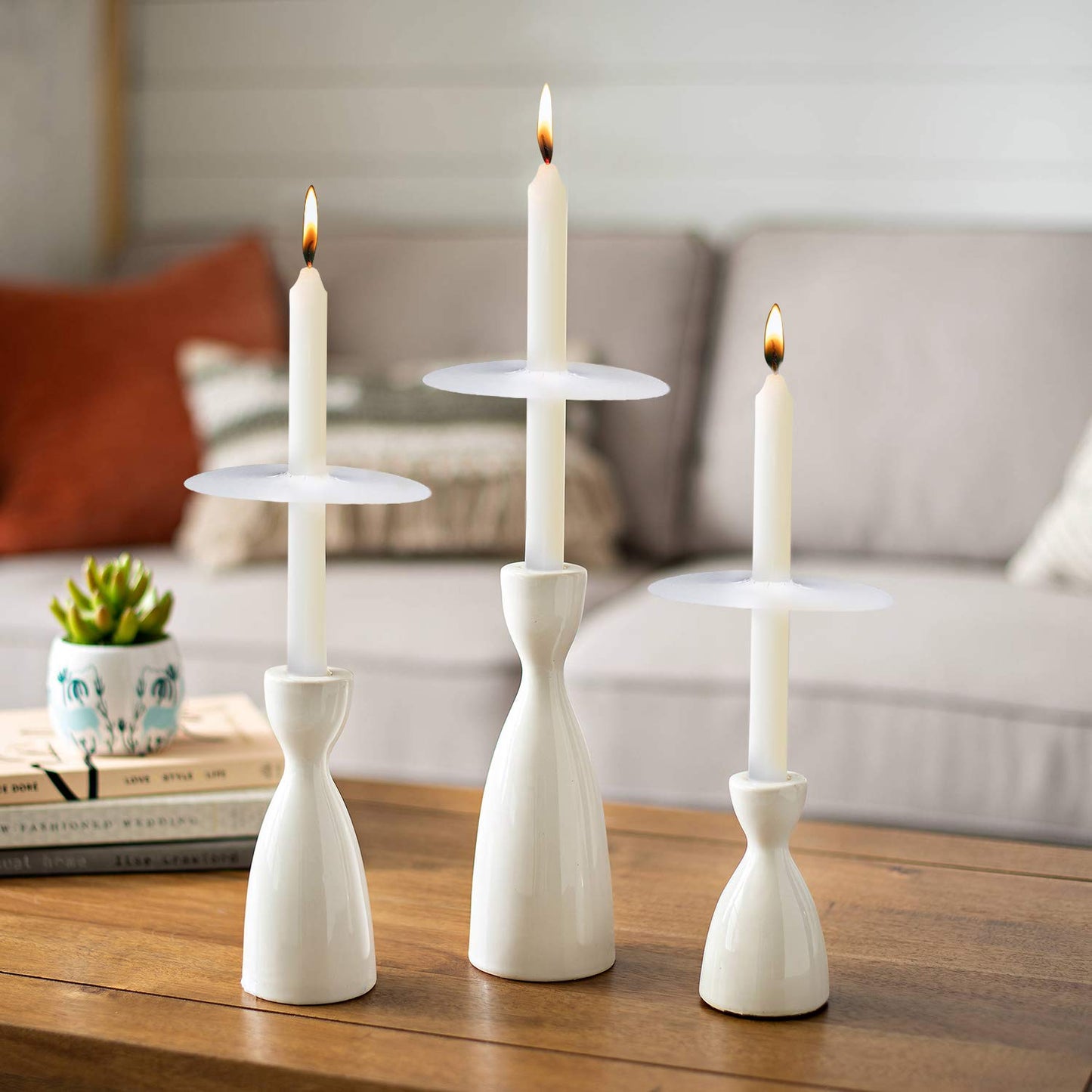 20 Pack Church Candles with Drip Protectors for Devotional Candlelight Vigil Service, Box of 20 Candles, Unscented White 5" H X 1/2" D