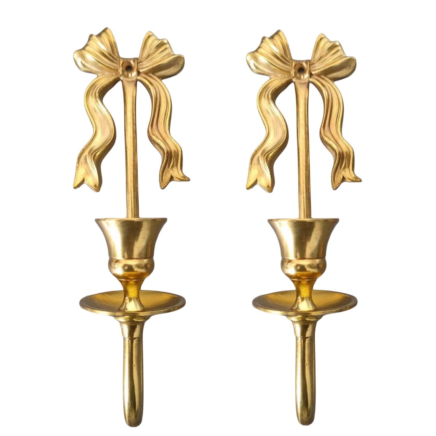 TerkCo Brass Wall Candle Sconces Wall Decor Set of 2, Antique Gold Bow Candle Stick Holders,Wall Mounted Home Decoration,for Living Room,Dining Room, Bedroom（No Candle (Gold 1)