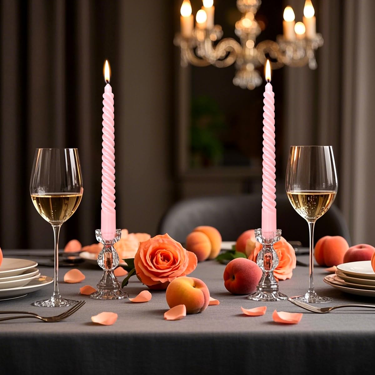 6 Pack 10 Inch Peach Spiral Taper Candles for Holiday Home Decoration, Unscented Dripless Twisted Candlesticks for Dinner Party Wedding Valentine's Day Baby Shower and Easter