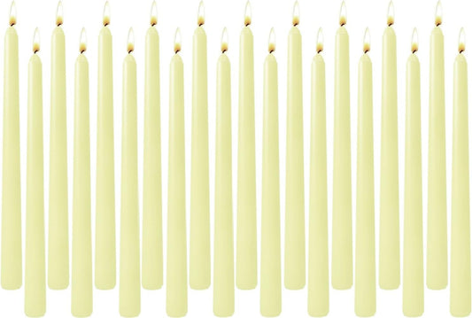 20-Pack Pale Yellow Taper Candles Unscented, 10 Inch Tall Dinner Table Candlesticks for Wedding Centerpieces, Bulk Tapered Candles Smokeless Dripless, Bright Decorative Candles for Home Decor