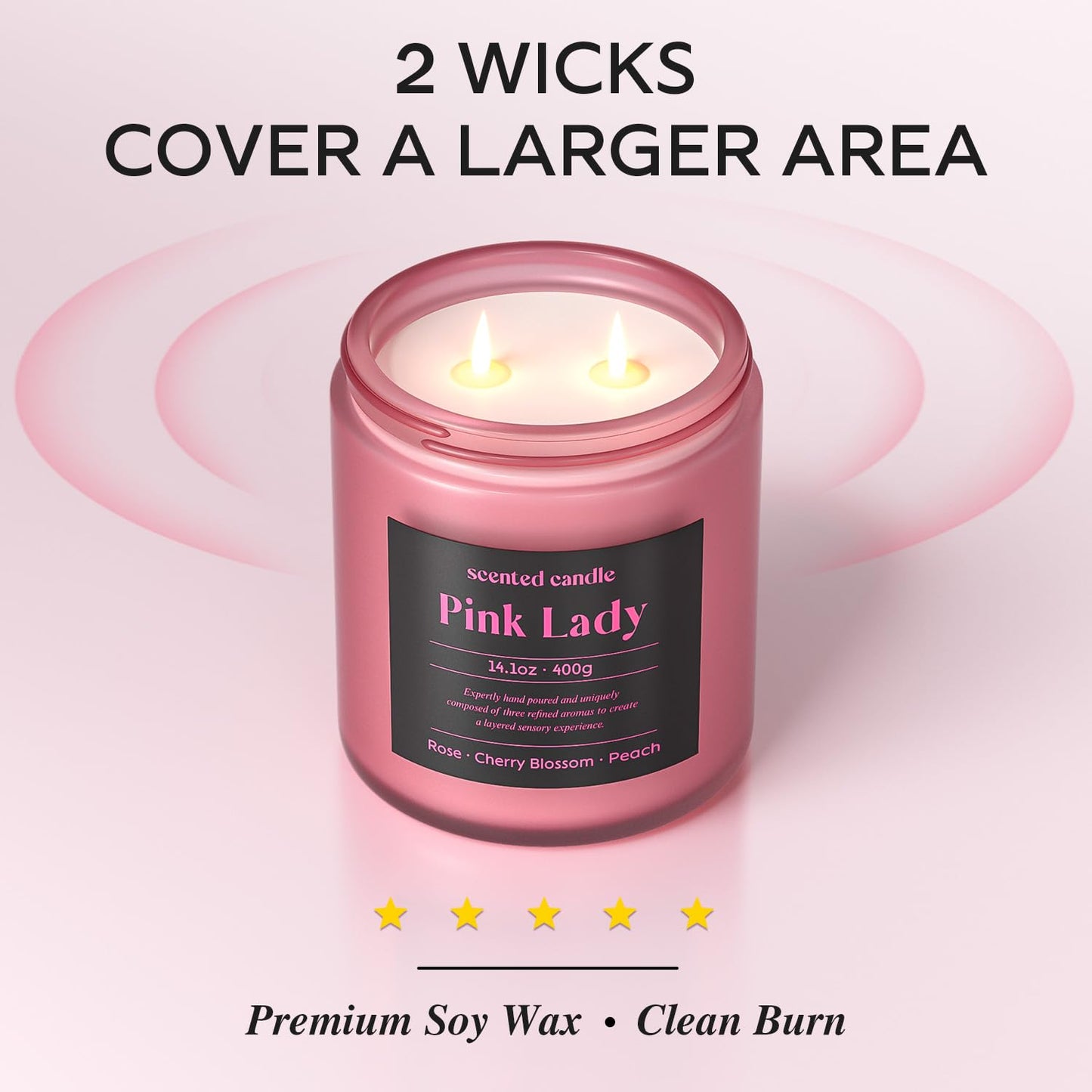 CHILLFLAME Candles for Women, 14.1 oz Scented Candles for Home, 2 Wicks Blended Scents Birthday Candles Gifts for Mom, Wife, Teachter, Girlfriend (Rose+Cherry Blossom+Peach)