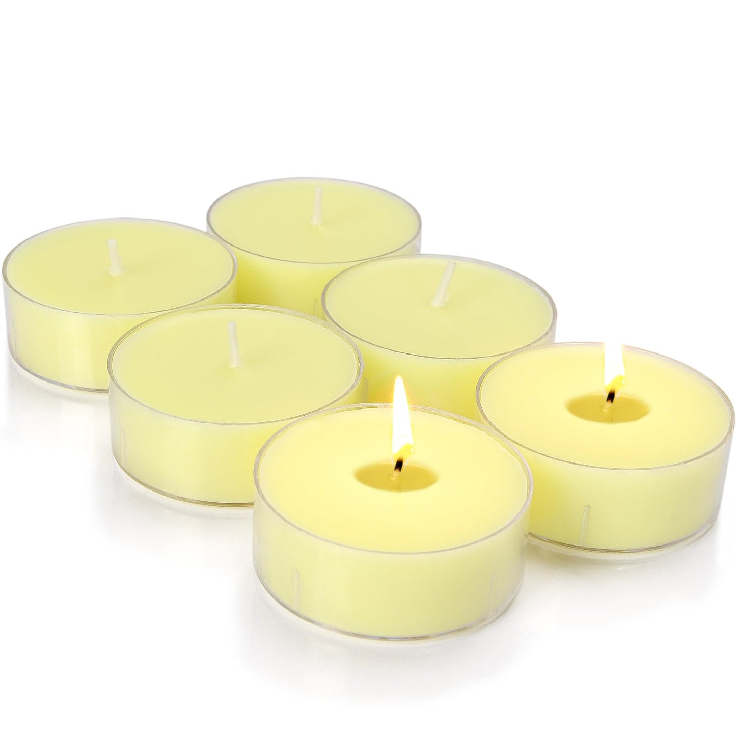Scented Tealight Candles, 6Pcs Lemon Natural Soy Tea Lights Candle - 8 Hours Long Burning, Smokeless and Clean Burn for Home Decor, Dinner, Weddings, Party
