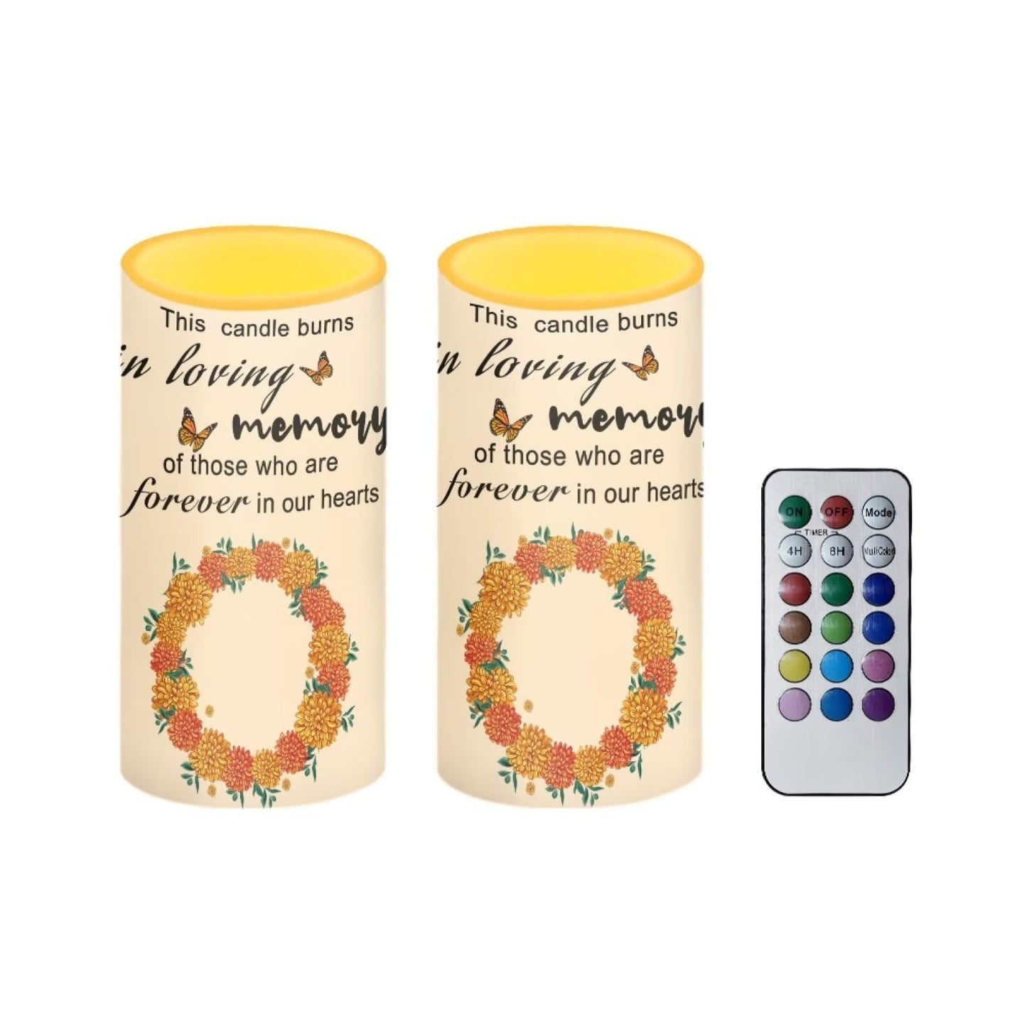 Luarisgur Personalized LED Memorial Candle for Loss of Loved One 2 Pack 6 x 3 inch Flameless Candles Orange Battery Operated Candles with Multicolor Timer Remote Control Flameless LED Fake Candles