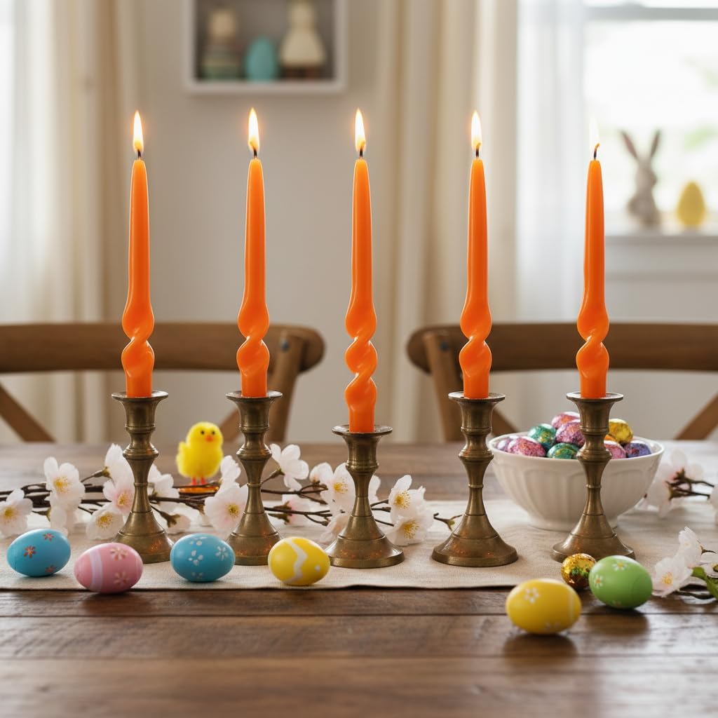 Orange Candlesticks Spiral Taper Candles, 10 Inch Dripless Unscented Twisted Dinner Candles Decorative Candle for Easter Table Mother’s Day Wedding Centerpieces Home Party Decor,4 Pack