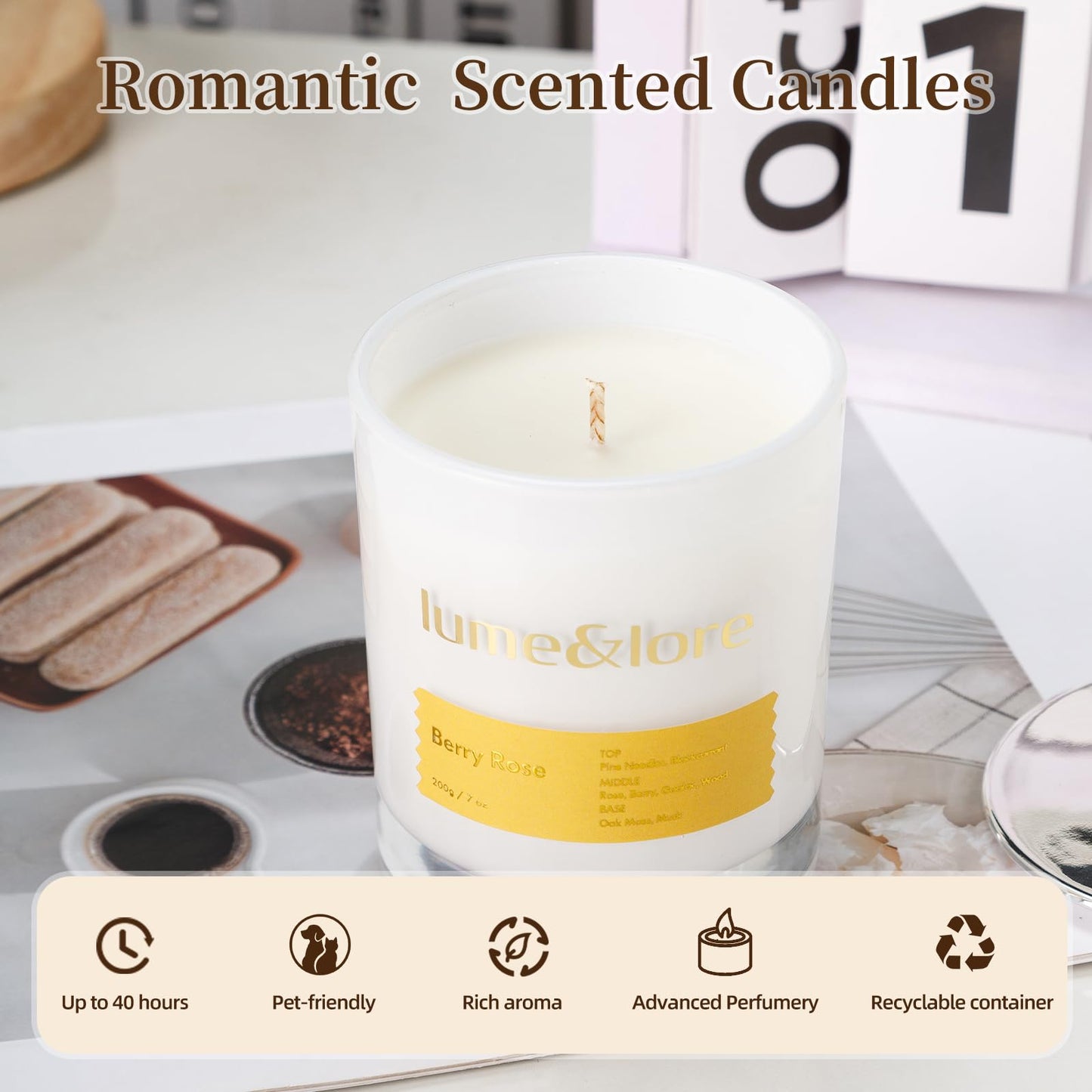 Berry Rose Scented Candle - 7oz Natural Soy Wax, Romantic Floral Aroma for Date Nights & Spa Moments
