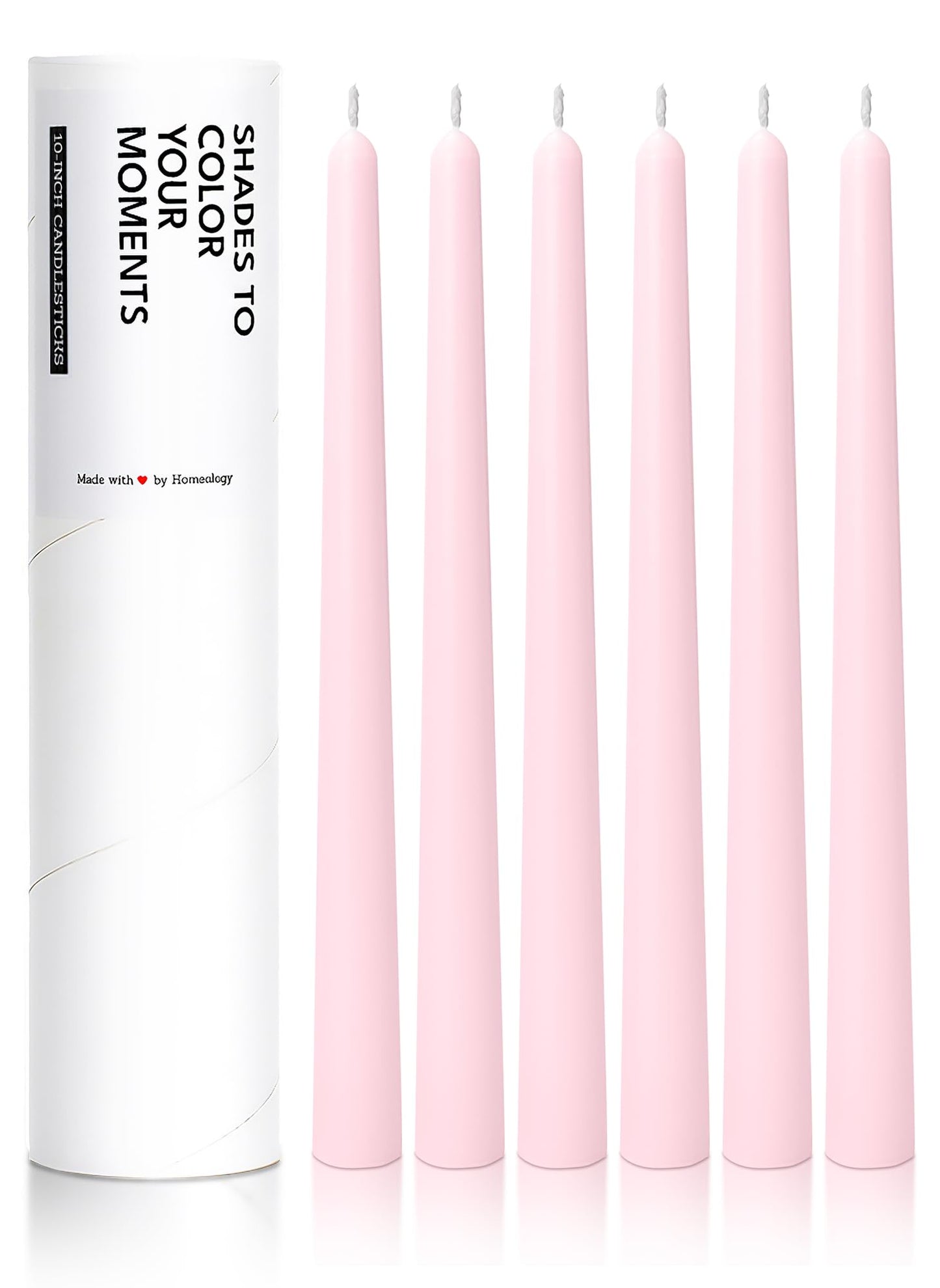 Homeology 6 PK 10" Classic Taper Candles, Pale Pink, 7-8 Hours Long Burning, Unscented Tall Candlesticks