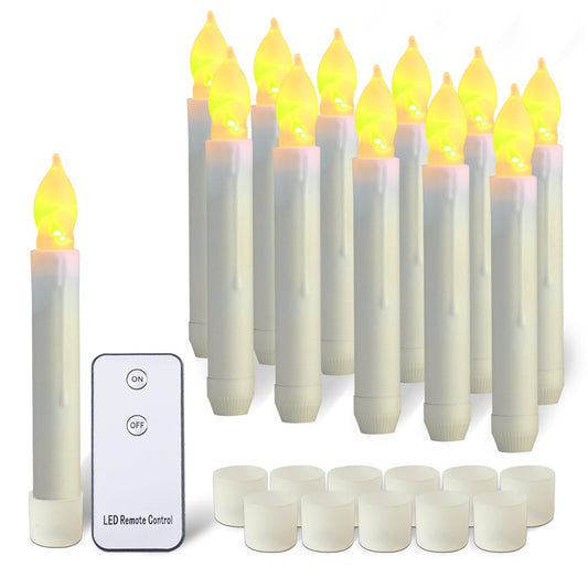 Amagic 12pcs Batteries Operated Taper Candles with Remote, Warm White Flickering Light, Flameless Handheld Candles Floating, Led Hanging Candlesticks for Party Halloween Christmas Church Home