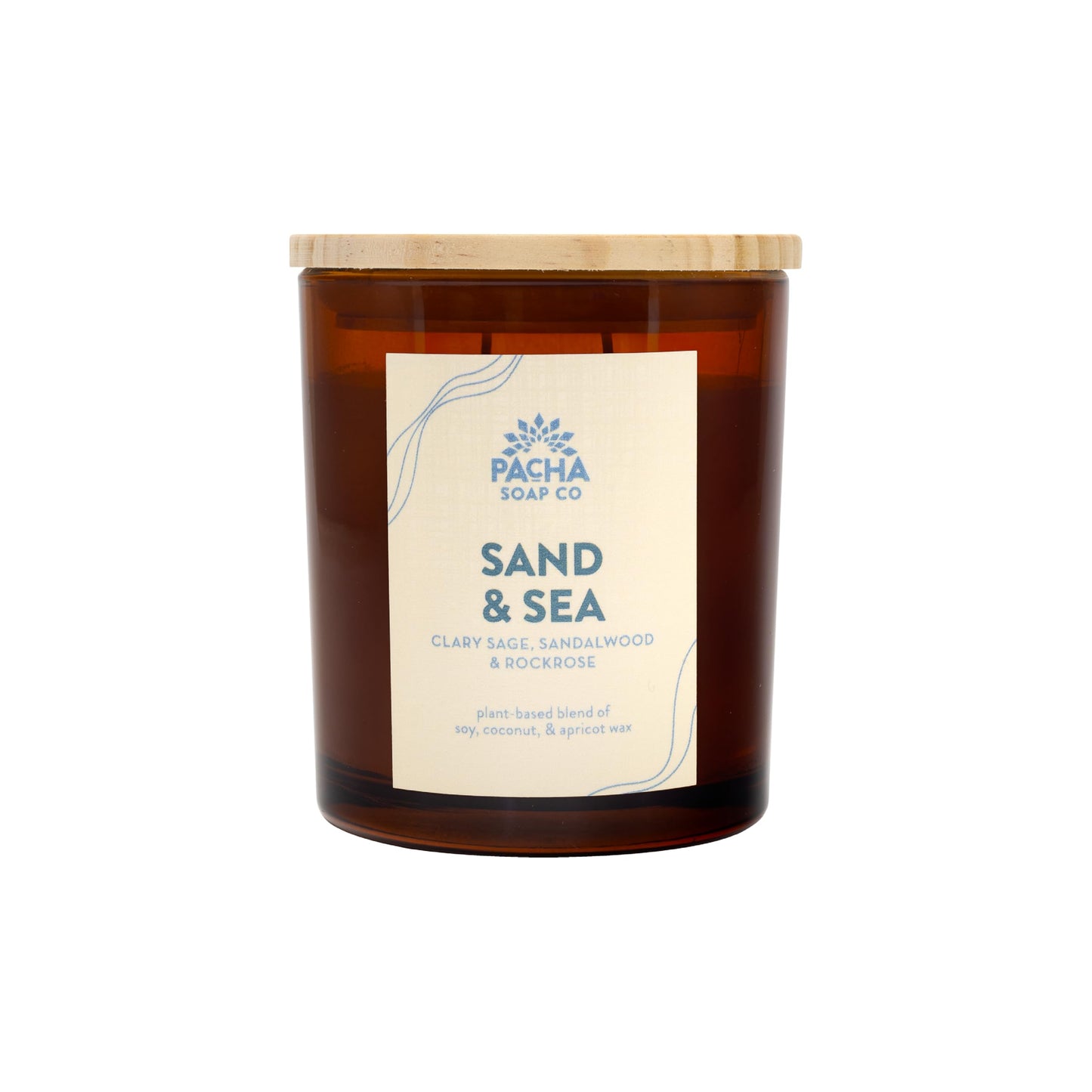 PACHA SOAP Co. Sand & Sea Candle, 7 oz - Scents of Clary Sage, Sandalwood and Rockrose - Clean Burning, Soy, Coconut & Apricot Wax, Lead-Free Wick, Cruelty-Free, Recyclable