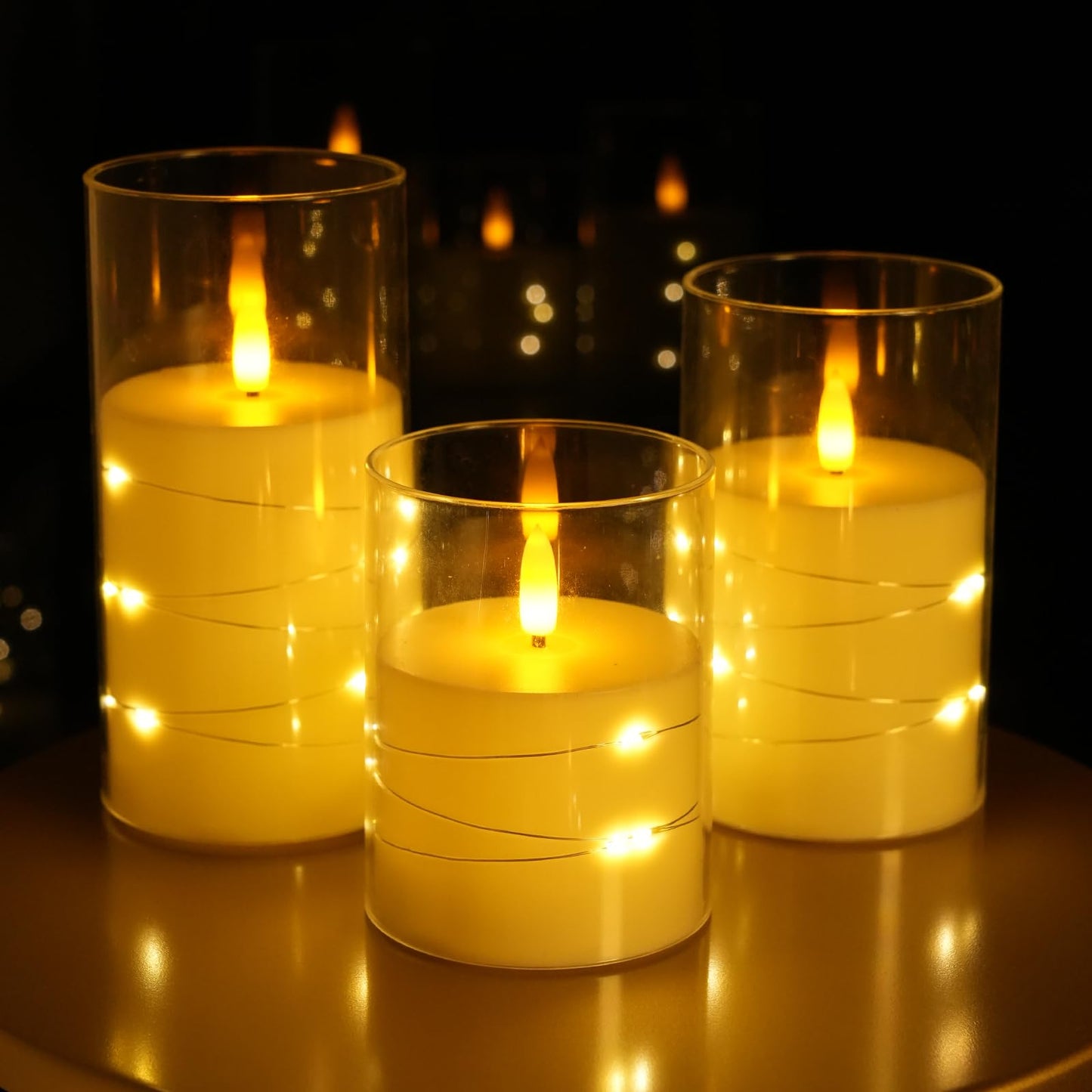 Homwamee Flickering Flameless Candles with Remote Timer- LED Candles Set of 3(4”/5”/6”), Battery Powered Candle in Glass Safe for Home/Wedding/Party/Table