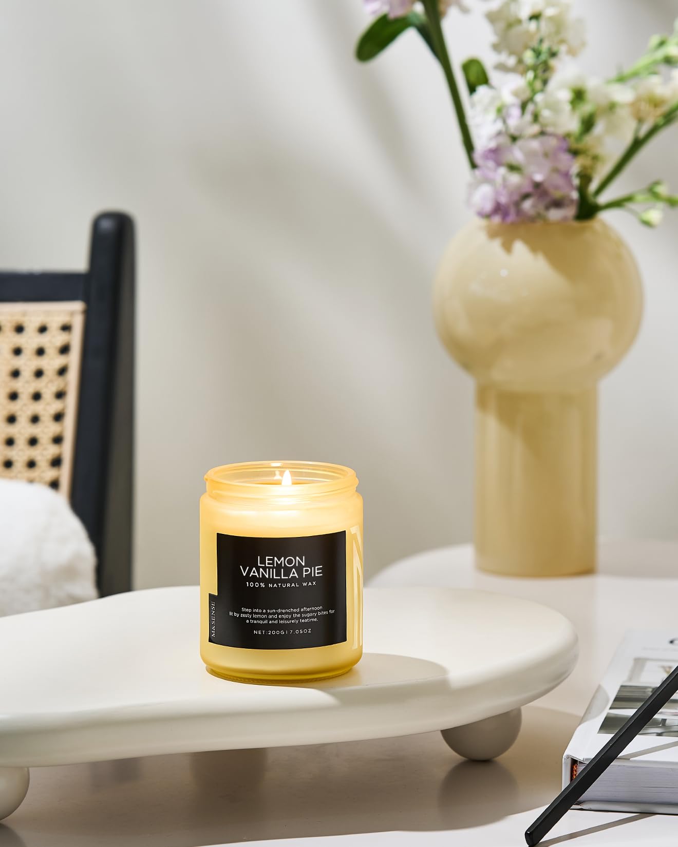 M&SENSE Lemon Vanilla Scented Candles for Home, 7.05oz Natural Soy Wax, 50 Hours Non Toxic Clean Burning, Citrus Smelling Gifts for Relaxation Stress Relief, Home Candle for Women Men
