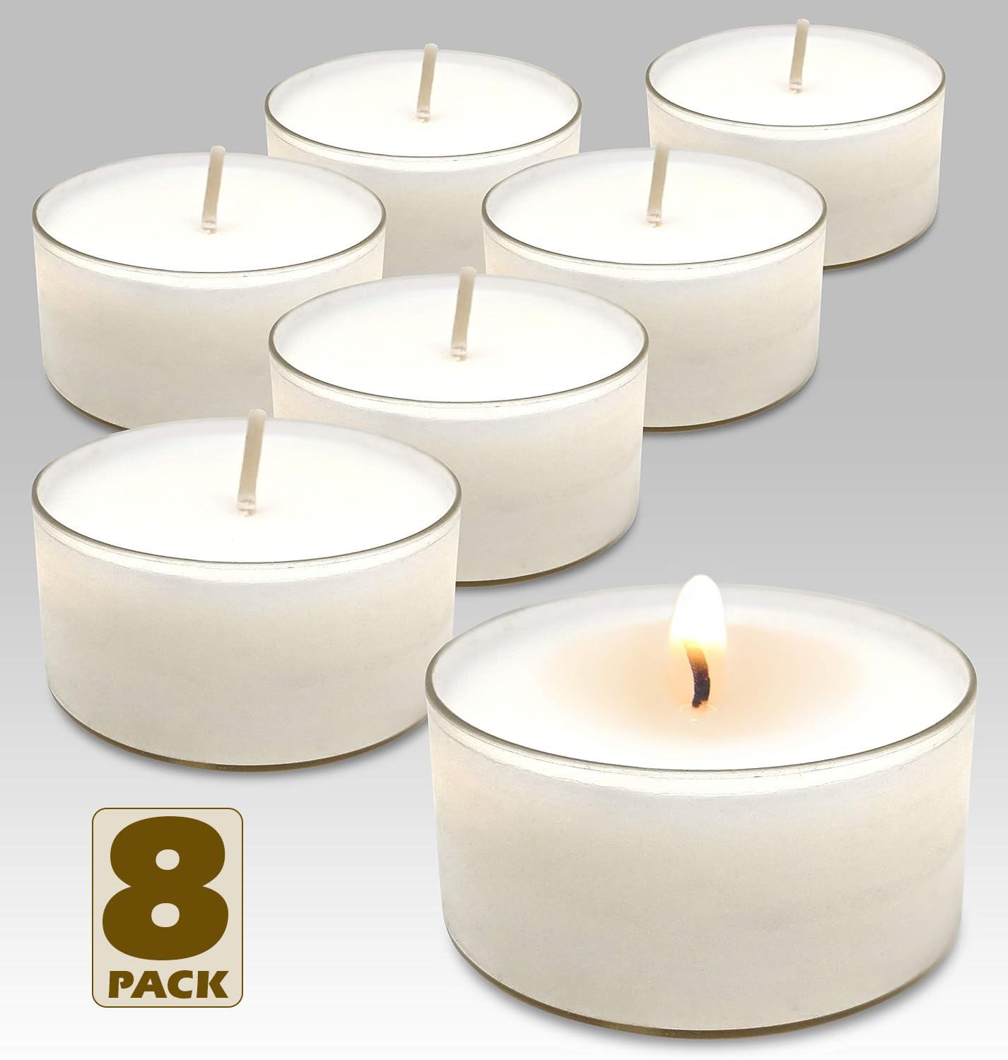 Hyoola Pure Jumbo Tealight Candles - 100% Natural, Non Toxic, Unscented - 10 Hour Burn Time - 8 Pack