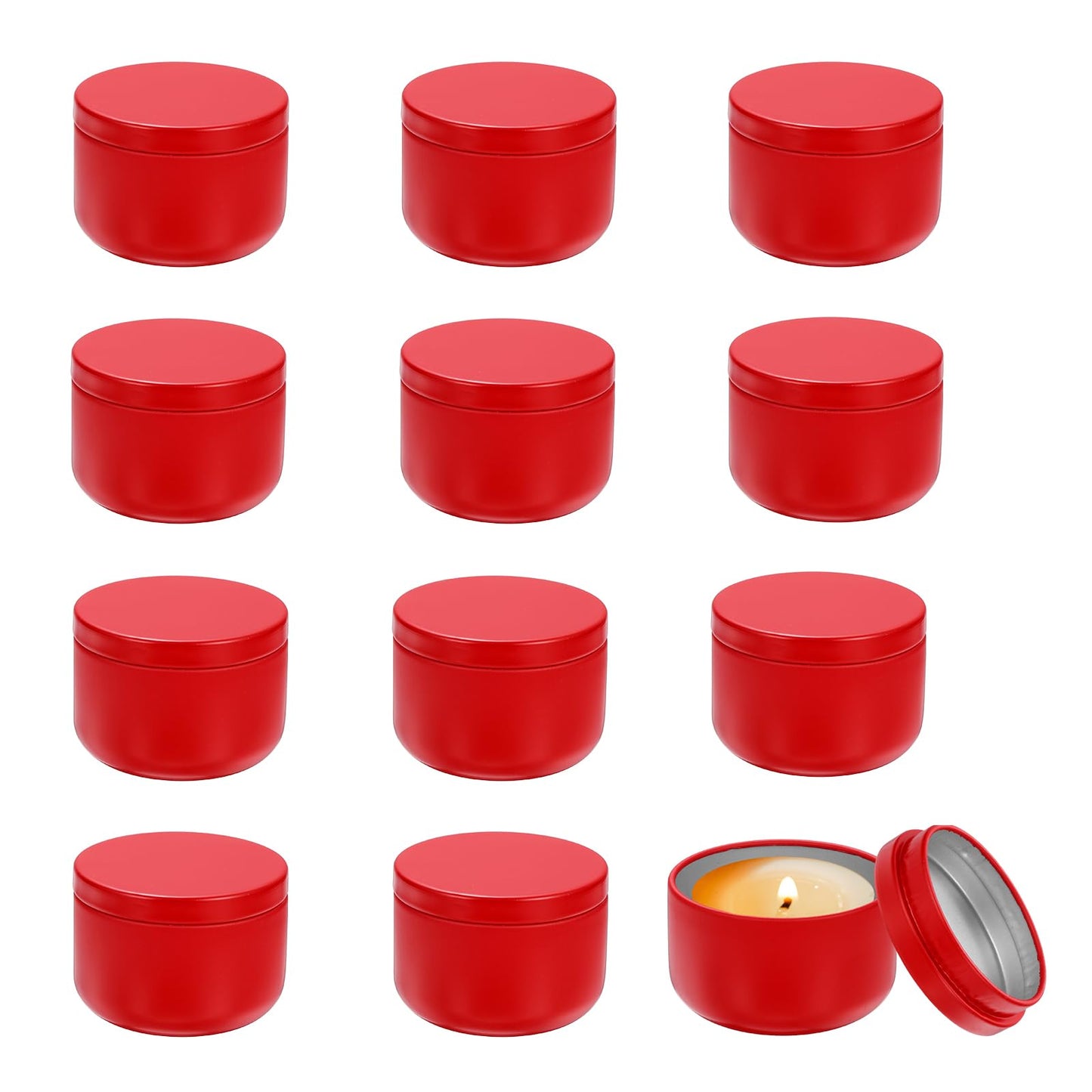 MECCANIXITY 3oz Candle Tins, 12pcs Metal Candle Tins Jars with Lids Round Empty Tin Can Containers Bulk for Storage Tea and Making DIY Arts Crafts Christmas Gifts, Red