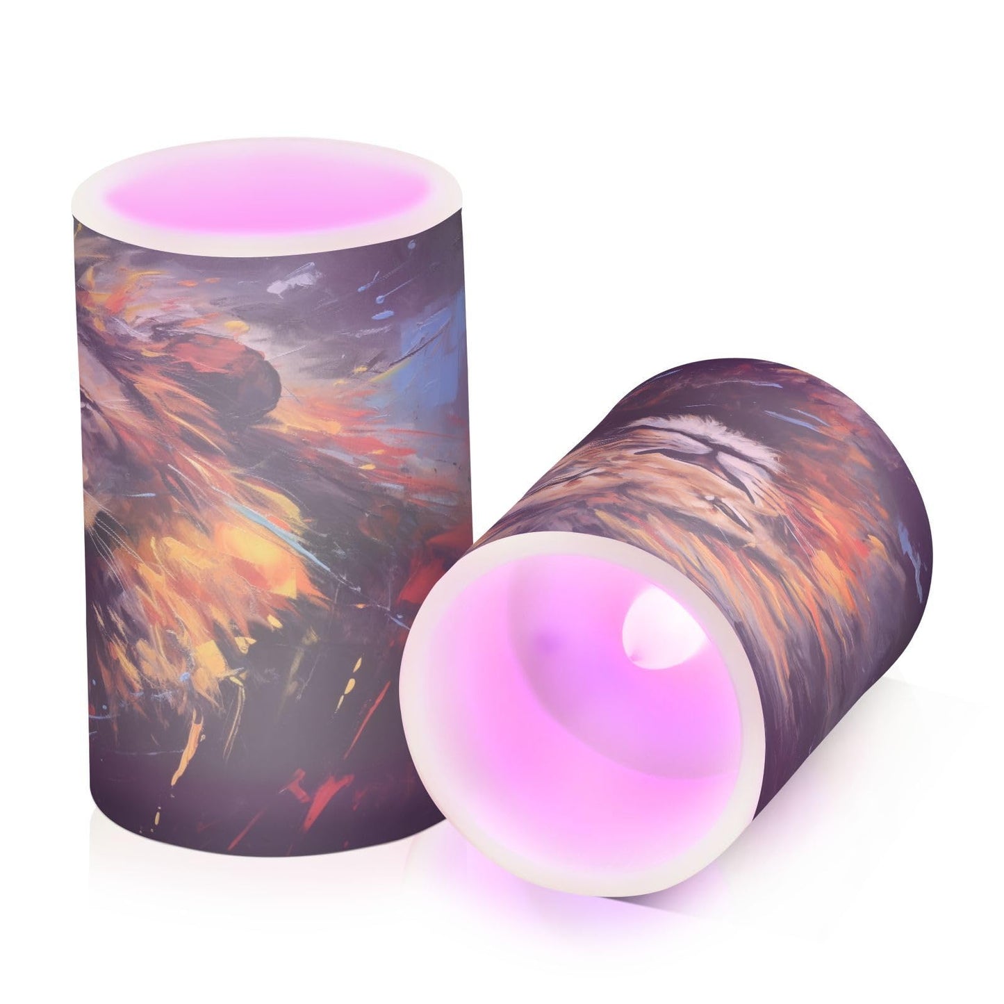 Lights Flameless Candles Painting Lion Pillar Candles Set of 2 Battery Operated Remote Control Warm Lights Home Decor