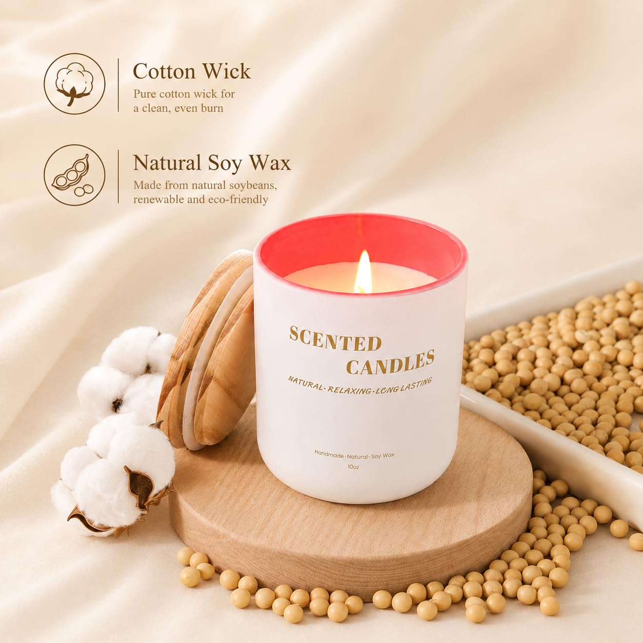 Lanttu Rose Scented Candle for Home Decor, 10 oz Natural Soy Wax Jar Candles, 40 Hours Long Lasting Burning Candles for Women Mom Friend Birthday Housewarming Gift