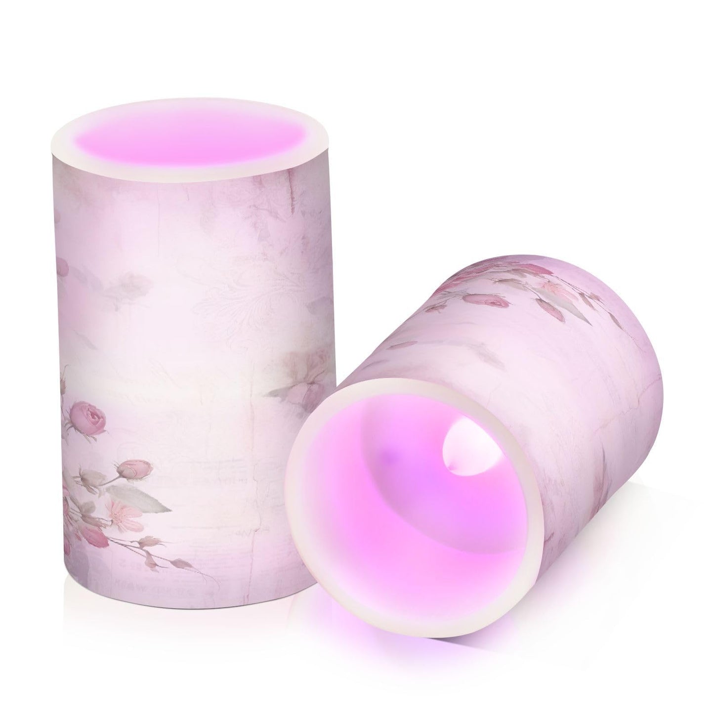 ALAZA Pink Rose Flowers Flickering Flameless Candles Floral Battery Operated with Remote Timer,Tea Light Candles LED Pillar Votive Candles Set of 2 for Outdoor Indoor Decorations
