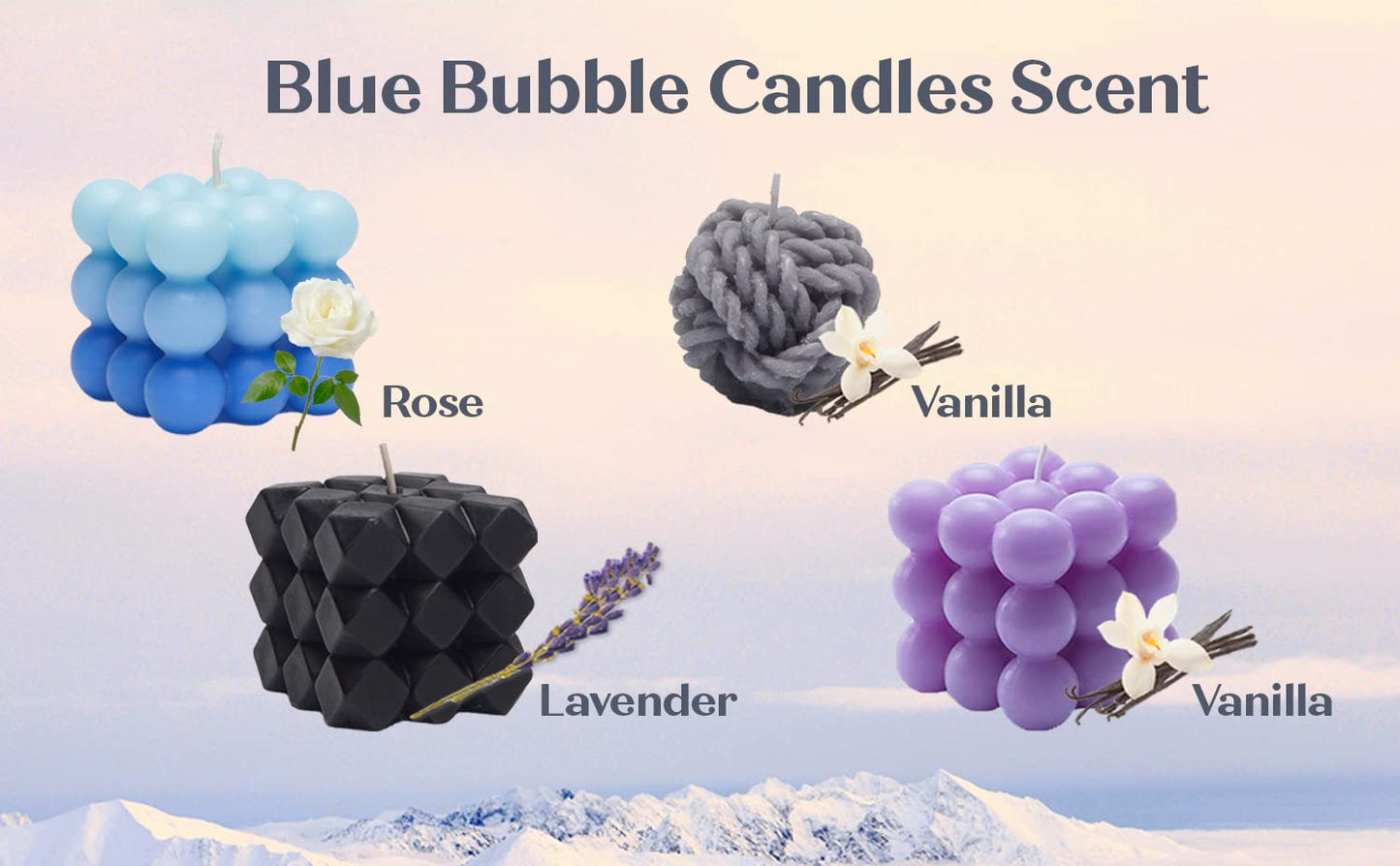 Bubble Candle, 4pcs Cube Soy Wax Bubble Candles Scented Aesthetic Bubble Candle Set for Home Bedroom Decor Birthday Mothers Day Gifts for Mom (Blue Bubble Candles)