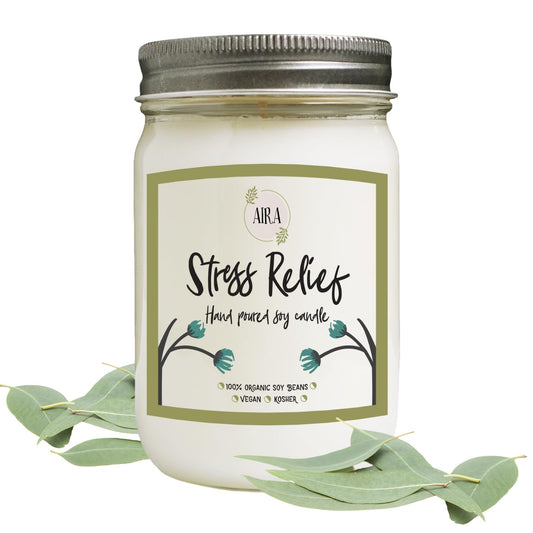 Aira Soy Candles - Organic, Kosher, Vegan, in Mason Jar w/Therapeutic Grade Essential Oil Blends - Hand-Poured 100% Soy Candle Wax - Paraffin Free, Burns 110+ Hours -Relaxing Stress Relief -16 Ounces