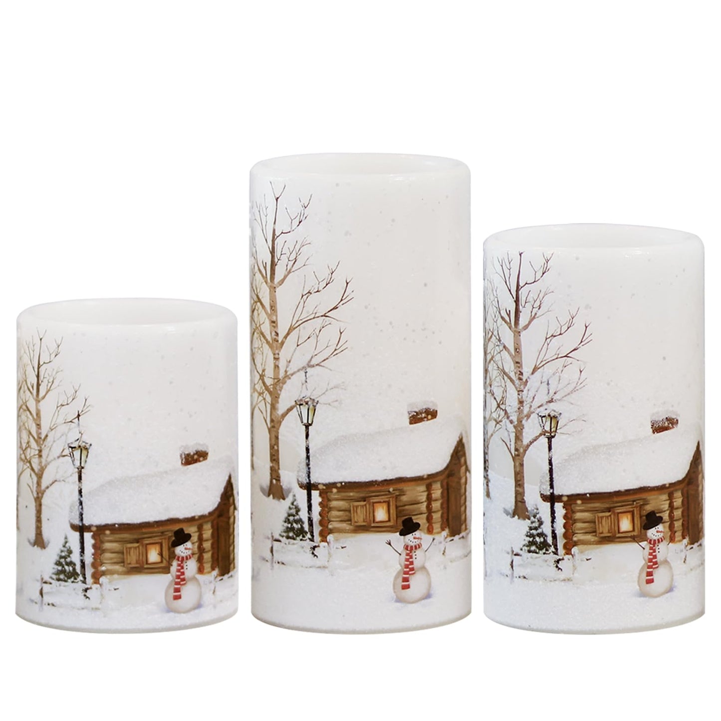 Lasumora Snowman Christmas Flameless Candles with 6H Timer, Real Wax LED Pillar Candles Flickering, Battery Operated Waxy Candles for Home Fireplace Décor Christmas Gifts, 3x4/5/6 inches