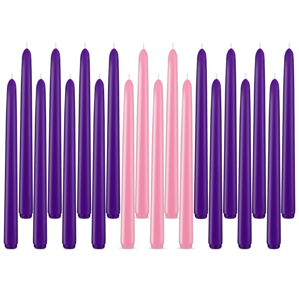 20 Pack of Christmas Advent Taper Candles, 15 Purple and 5 Pink Tapered Candlesticks, 10Inch Tall Skinny Christmas Seasonal Celebration Candles