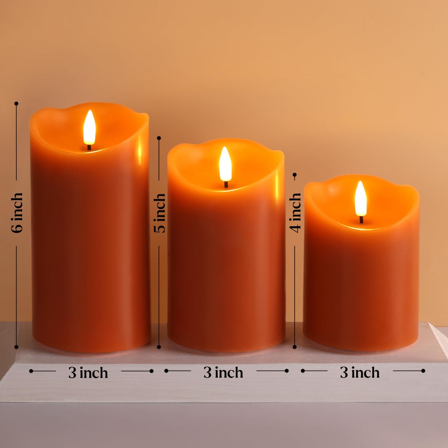 Girimax Burnt Orange Flameless Pillar Candles with Remote, LED Wax Candles Flickering Table Centerpiece Decor Set of 3