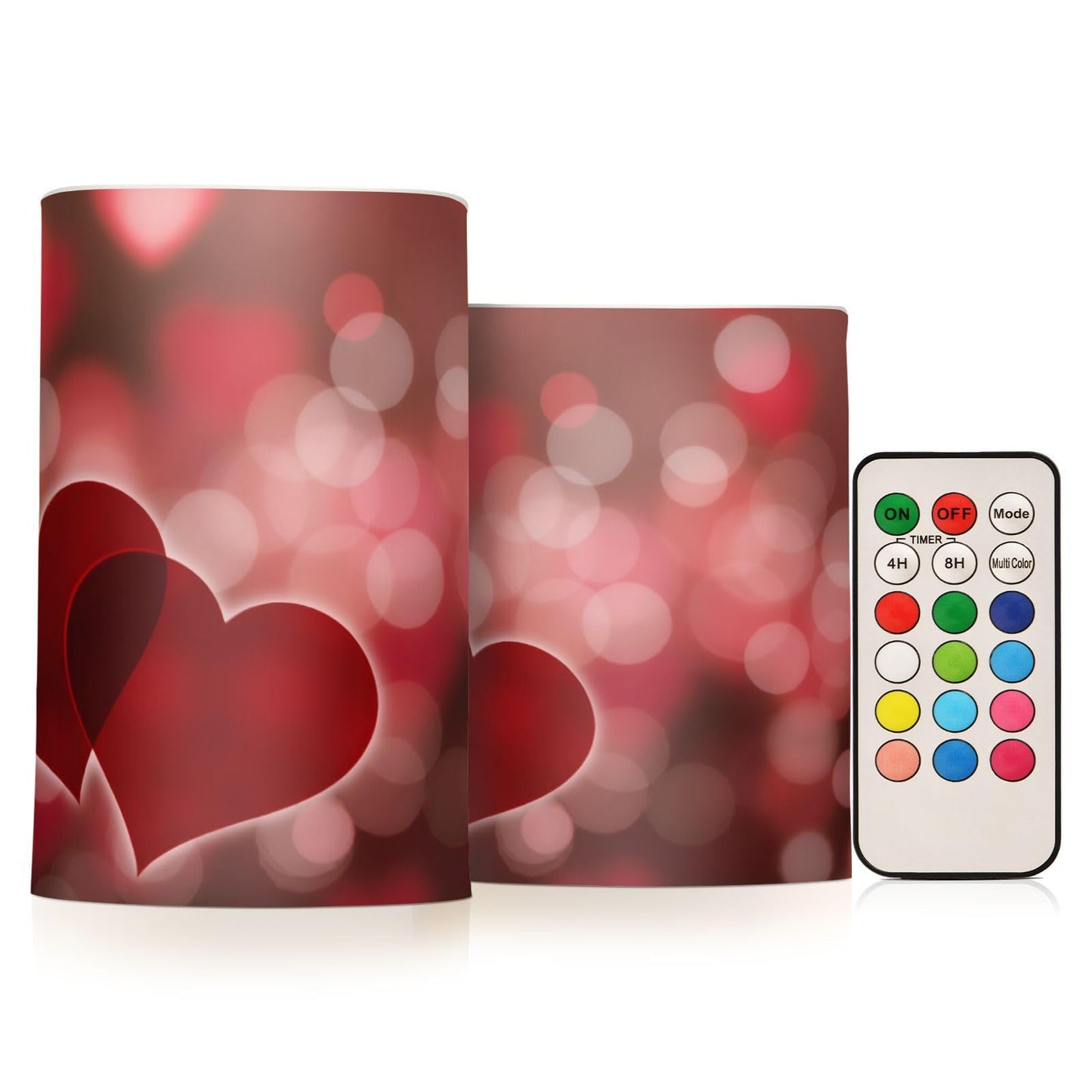Valentines Lights Flameless Candles Valentines Hearts Bokeh Effect Pillar Candles Set of 2 Battery Operated Remote Control Warm Lights Home Decor