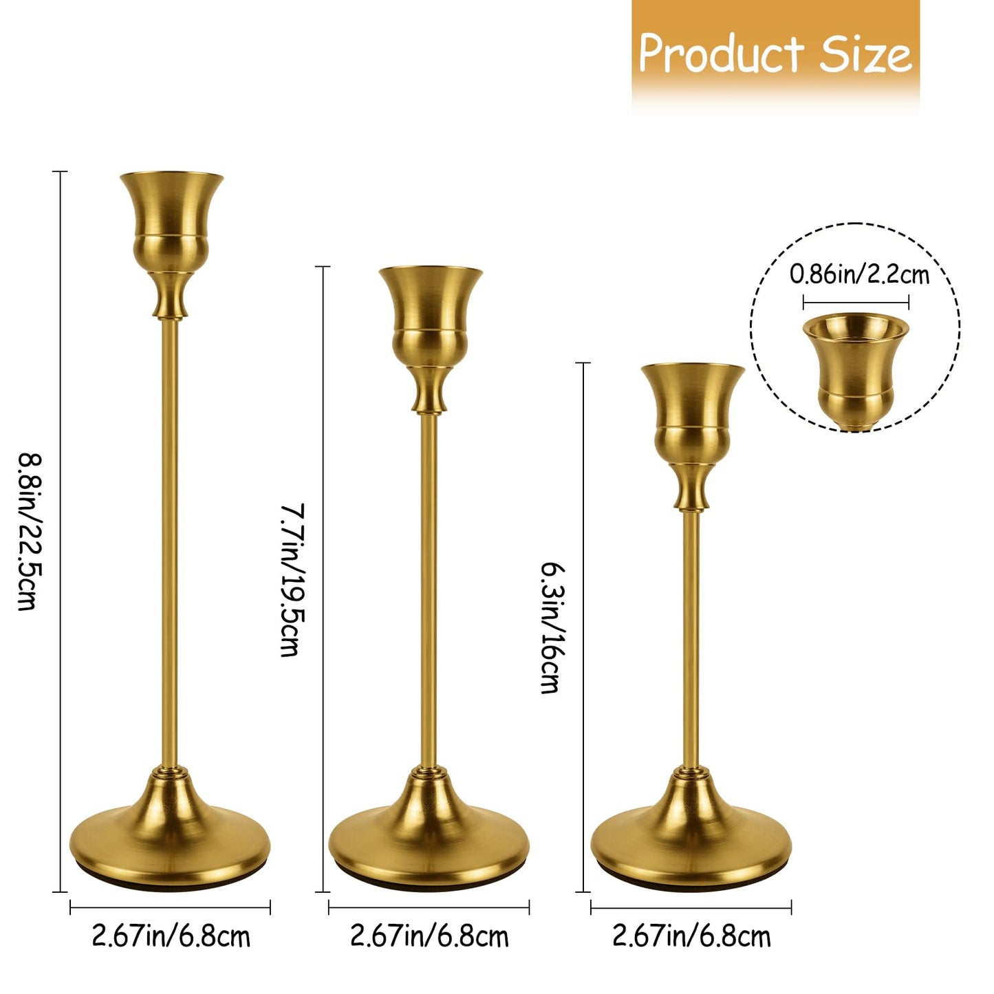 AUMAYCO Brass Gold Candlestick Holders Set of 3, Metal Taper Candle Holders, Classic Decorative Candle Stick for Christmas, Wedding, Party, Dinner Tables,Home Décor