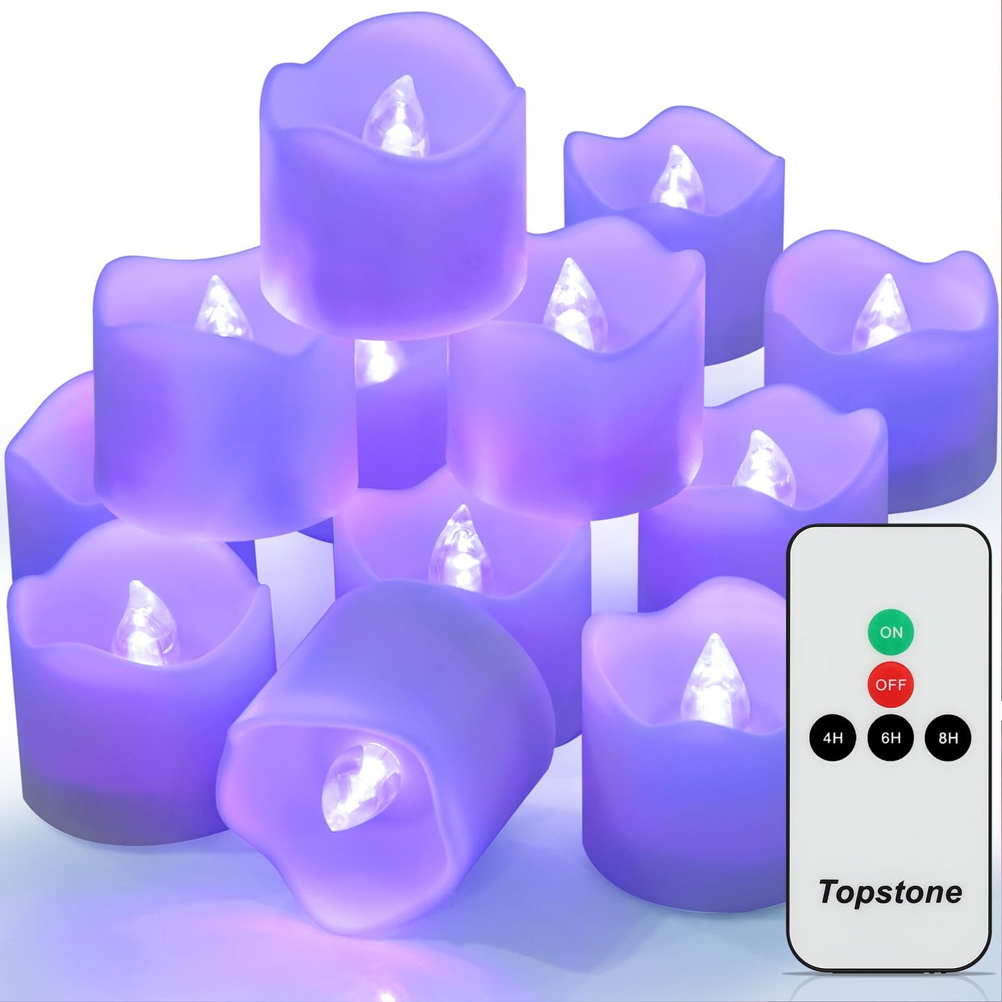 Topstone Electronic Flameless Candles with Remote Control,Purple LED Light, 400+ Hours Battery Life, CR2450 Battery Included, Timer, Realistic Flickering for Home Decor, Wedding, Party, Holiday