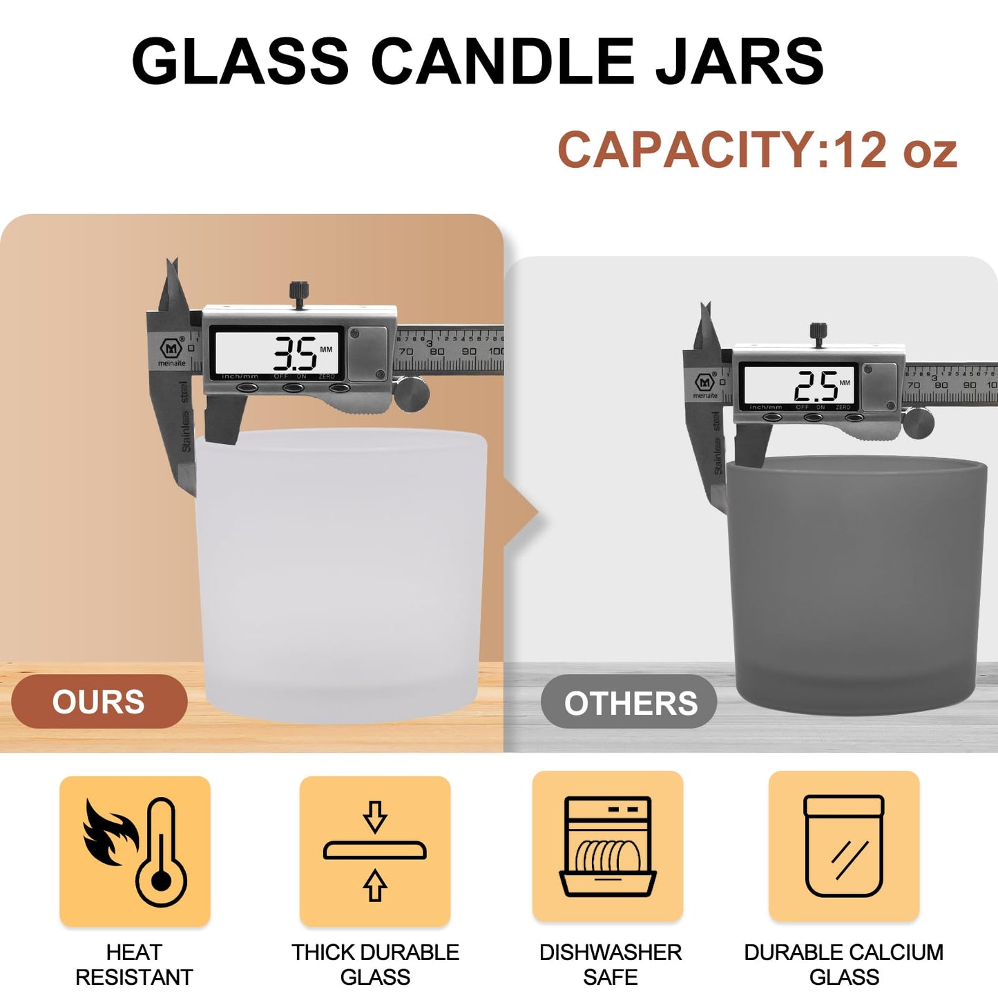 SHOWIN 12 OZ Thick Candle Jars for Making Candles 12 Pcs, Empty Jars with Wood Lids for Spice Jars, Sample Container, Frosted White