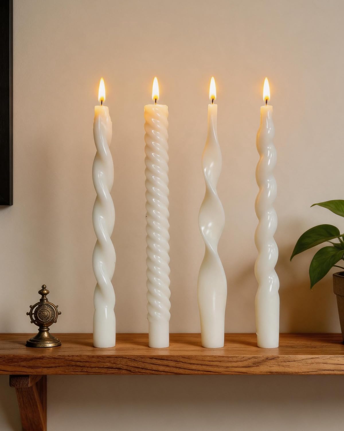 White Taper Candles Spiral Candlesticks Unscented Smokeless Tall Candles for Christmas Wedding Holiday Dinner Party Home Decorative candles-10inch,4pcs